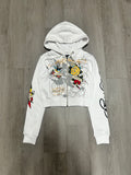 Women’s Ed Hardy White Brave Eagle Cropped Zip Up Hoodie Jacket