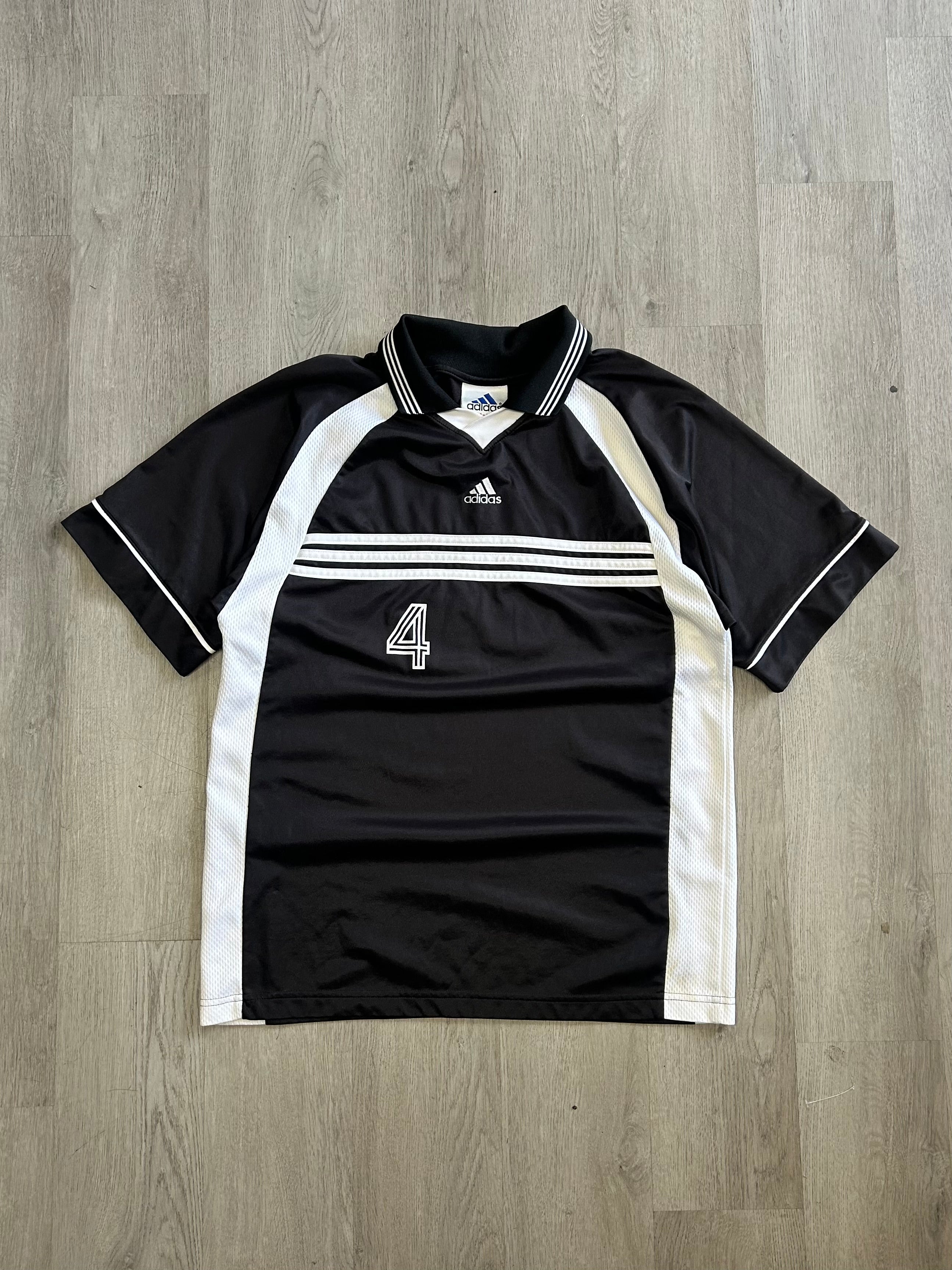 Vintage Adidas Black White Striped Soccer Jersey
