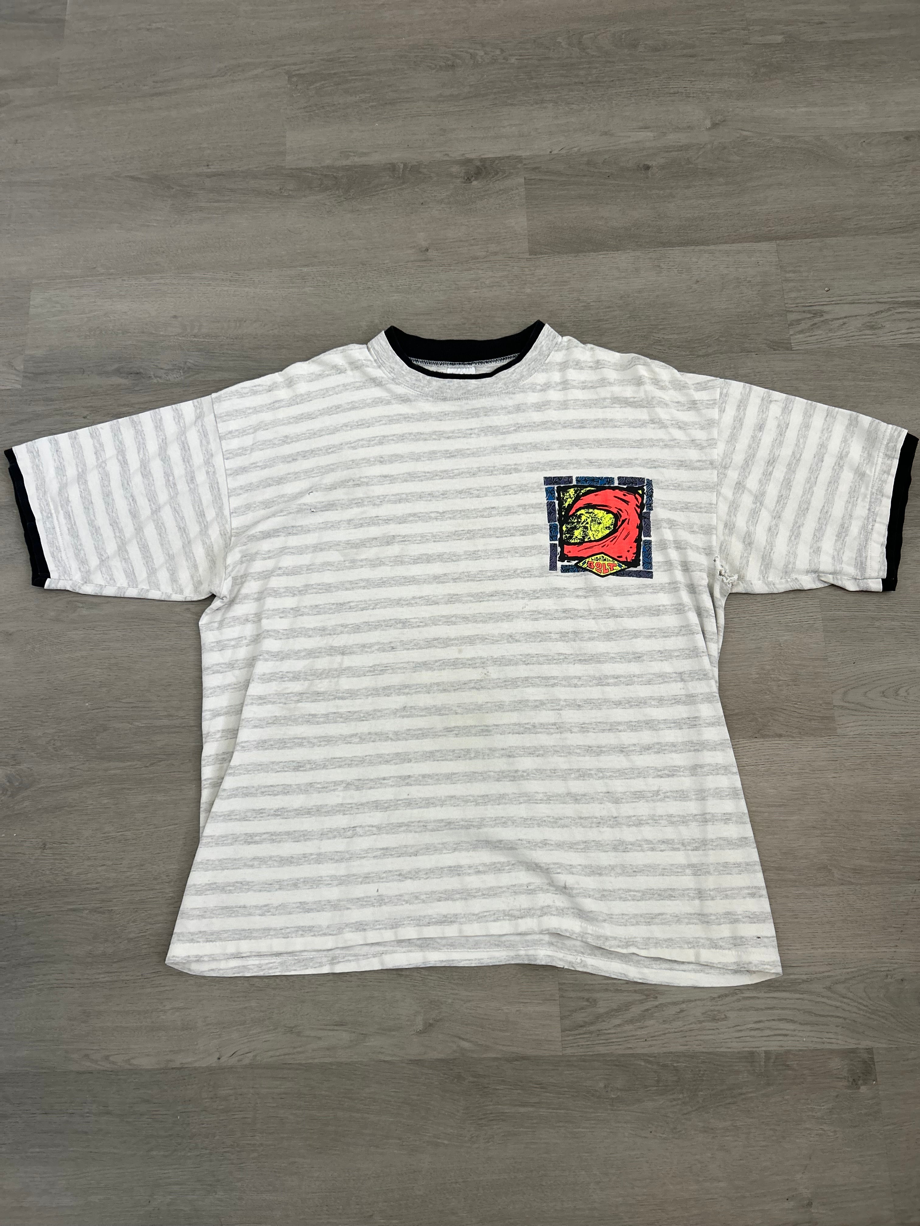 Vintage Grey Striped Lighting Bolt Tee