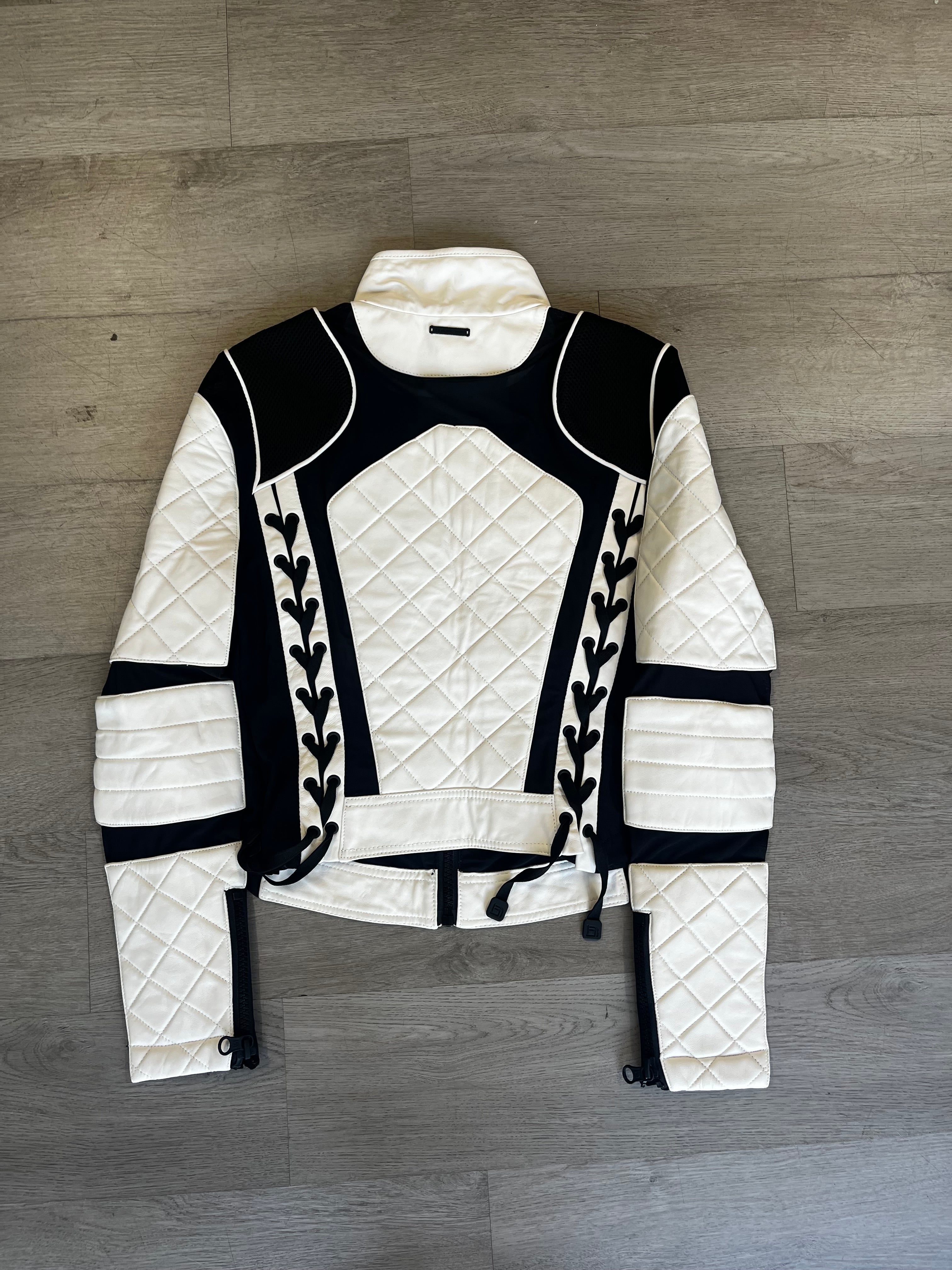 Blanc Noir Genuine Leather Mesh Moto Jacket