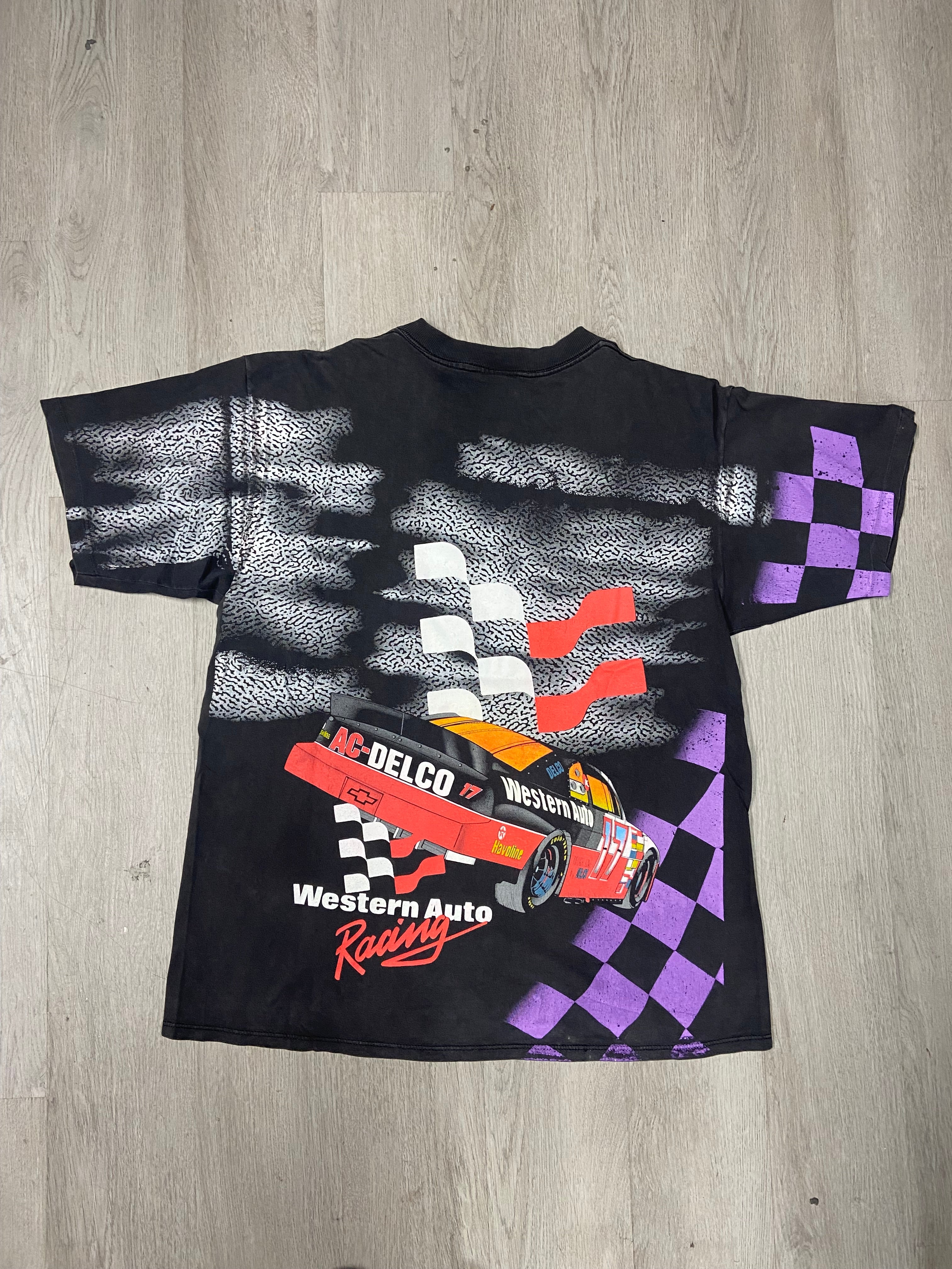 Vintage 90s NASCAR Darrell Waltrip #17 Western Auto Parts AOP Tee