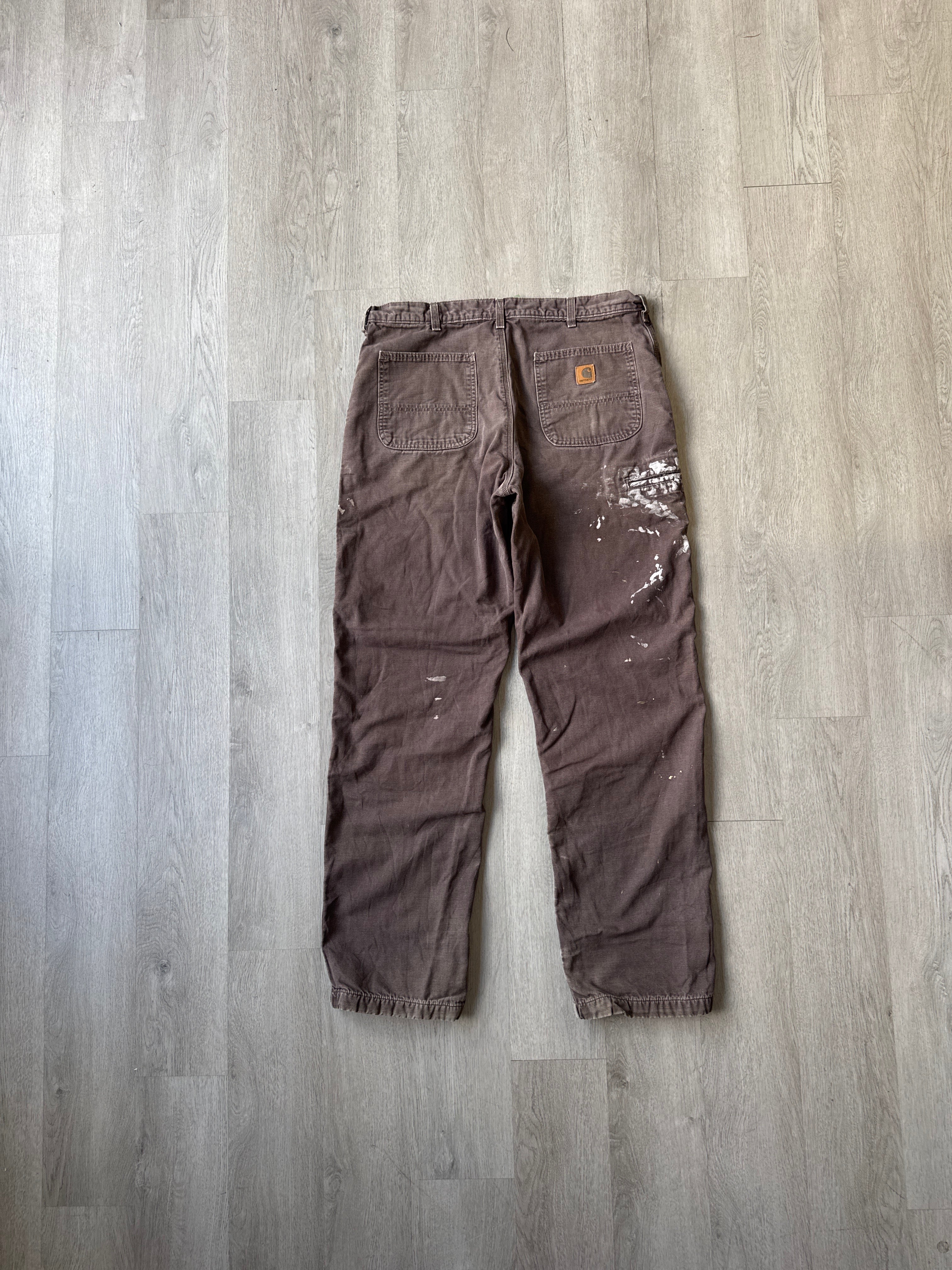 Vintage Carhartt Dungaree Fit Flannel Lined Brown Carpenter Pants