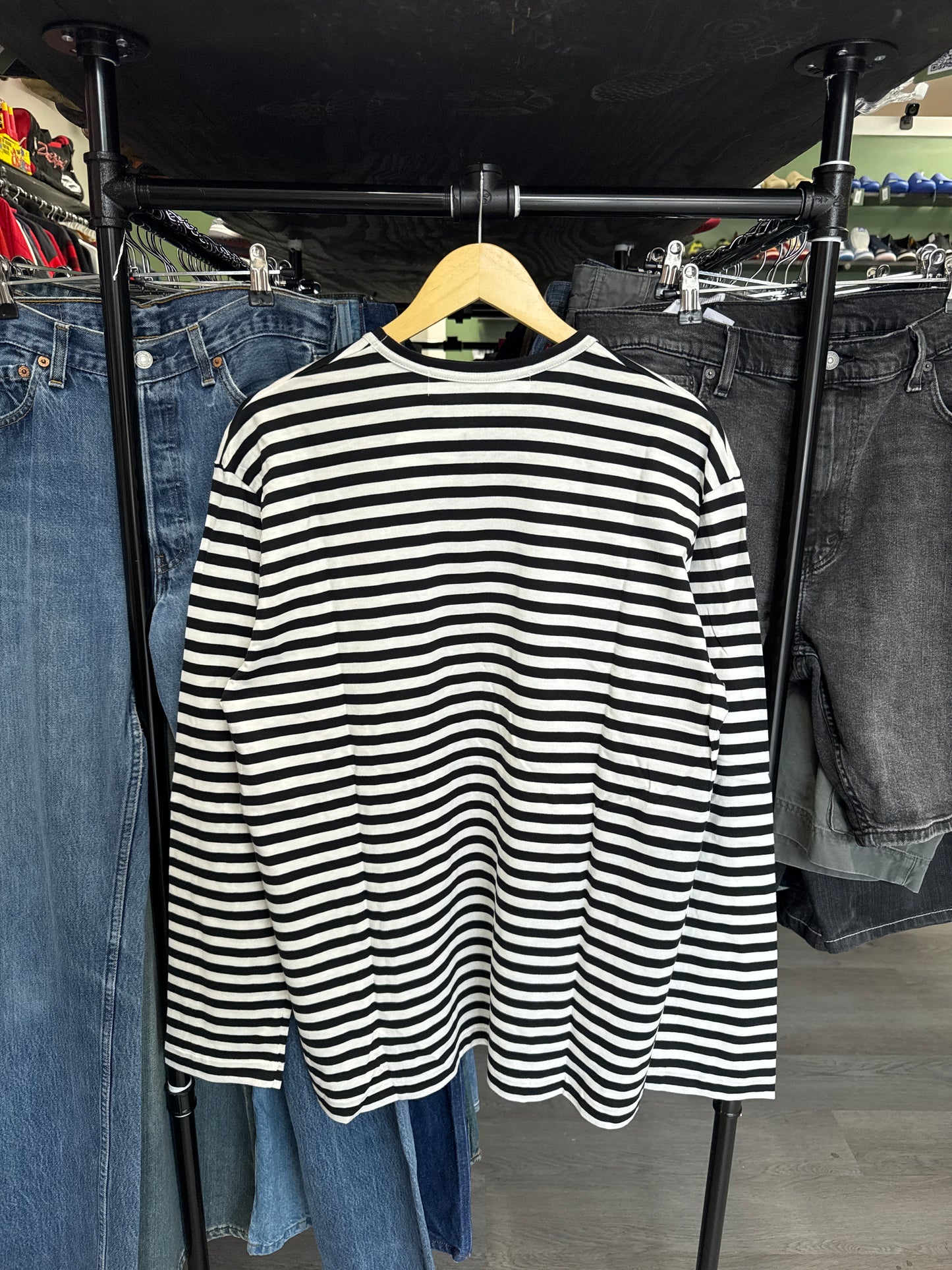 Comme Des Garçon Play Black Strip Long Sleeve Tee