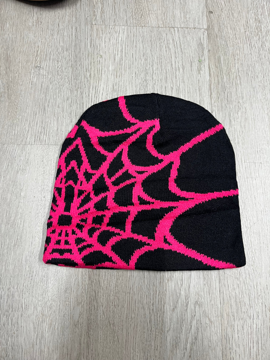 Black w/ Pink Y2K Style Spider Web Beanie
