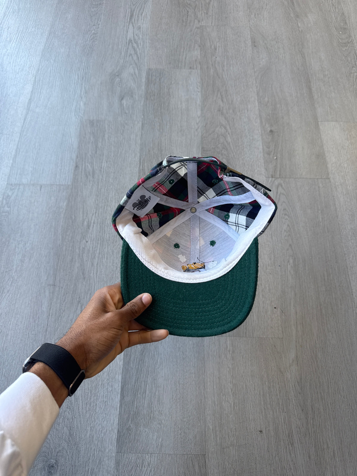 Vintage 90s Mickey Mouse Plaid Leather Strap-back Hat