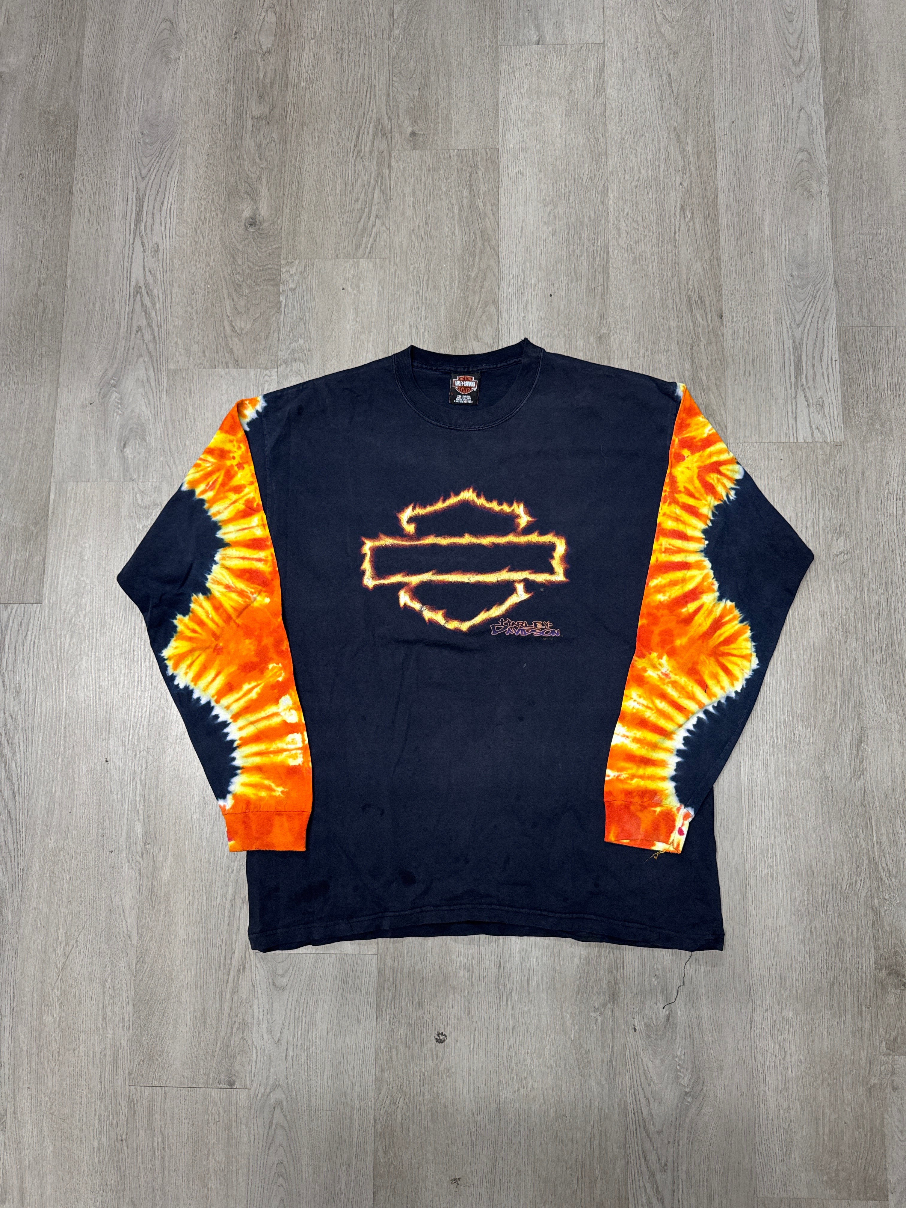 Vintage Harley Davidson Flame Sleeve Springfield Massachusetts Long Sleeve