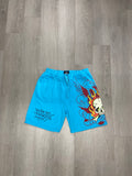 Blue Ed Hardy Flaming Skull Screaming Fleece Sweat Shorts