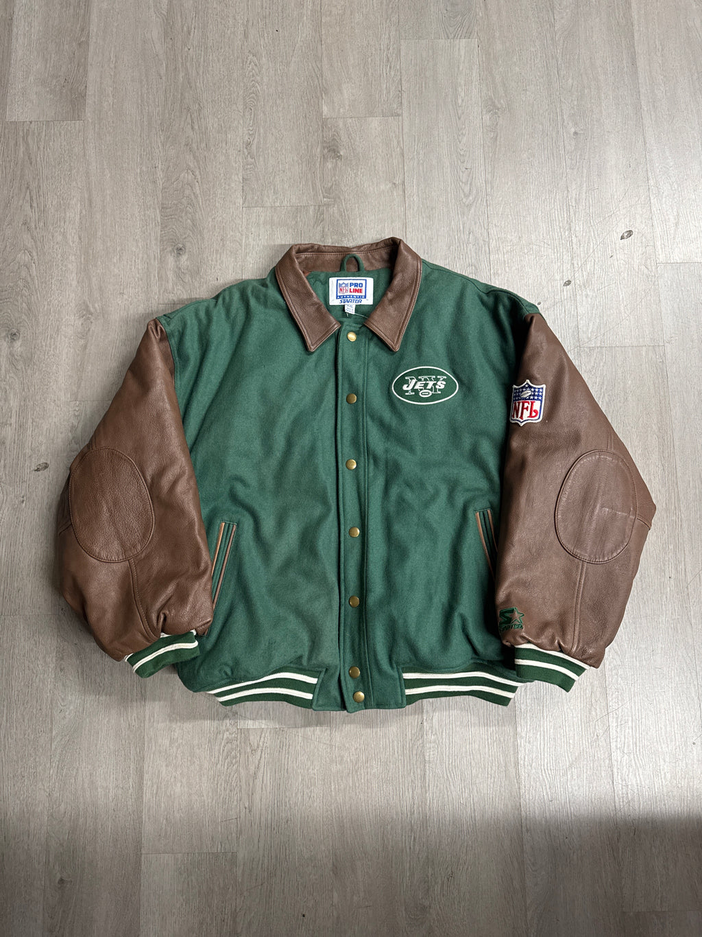 Vintage Starter New York Jets Leather Varsity Jacket