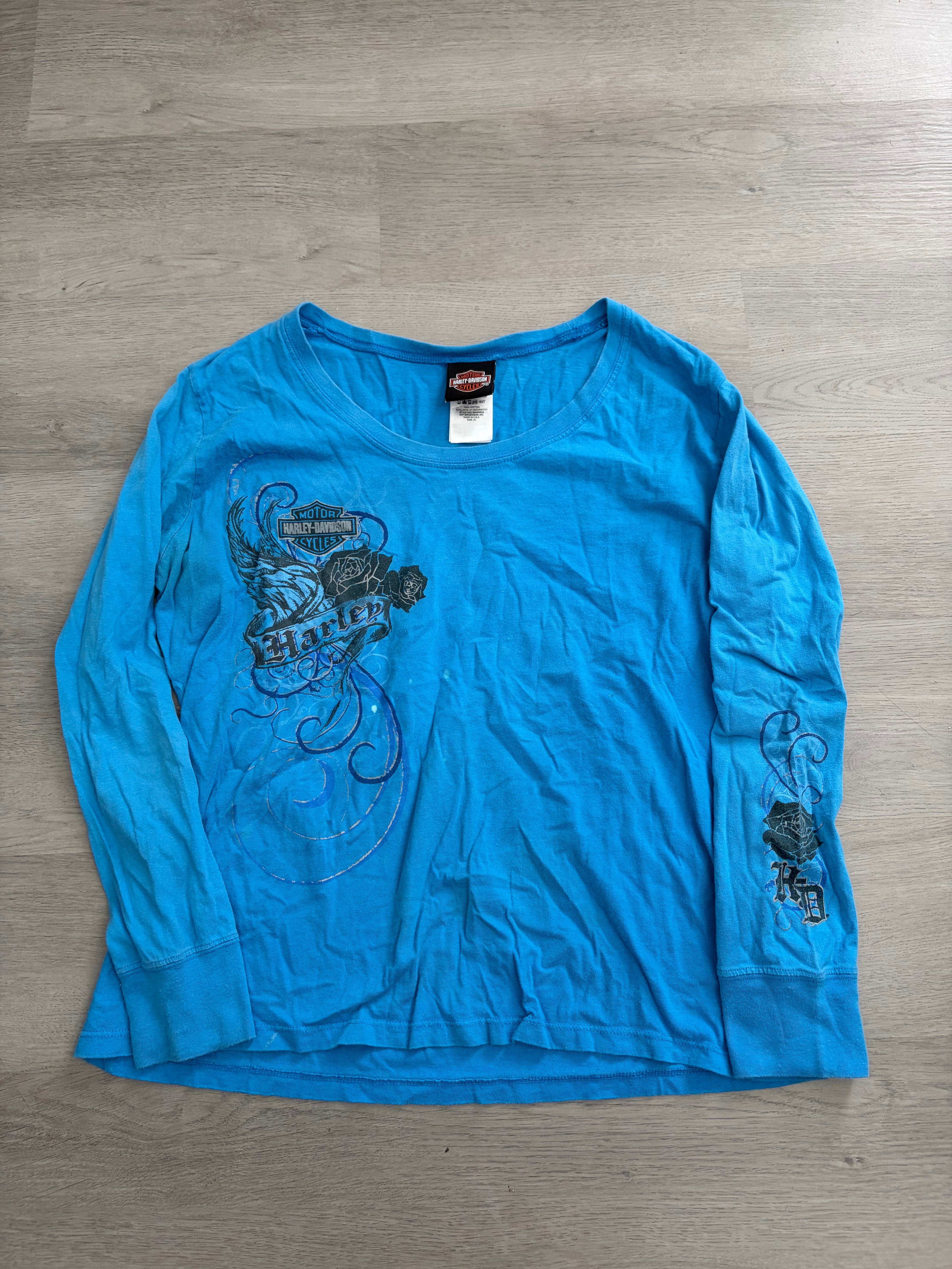 Women’s Y2K Blue Harley Davidson Greenville South Carolina Long Sleeve Tee