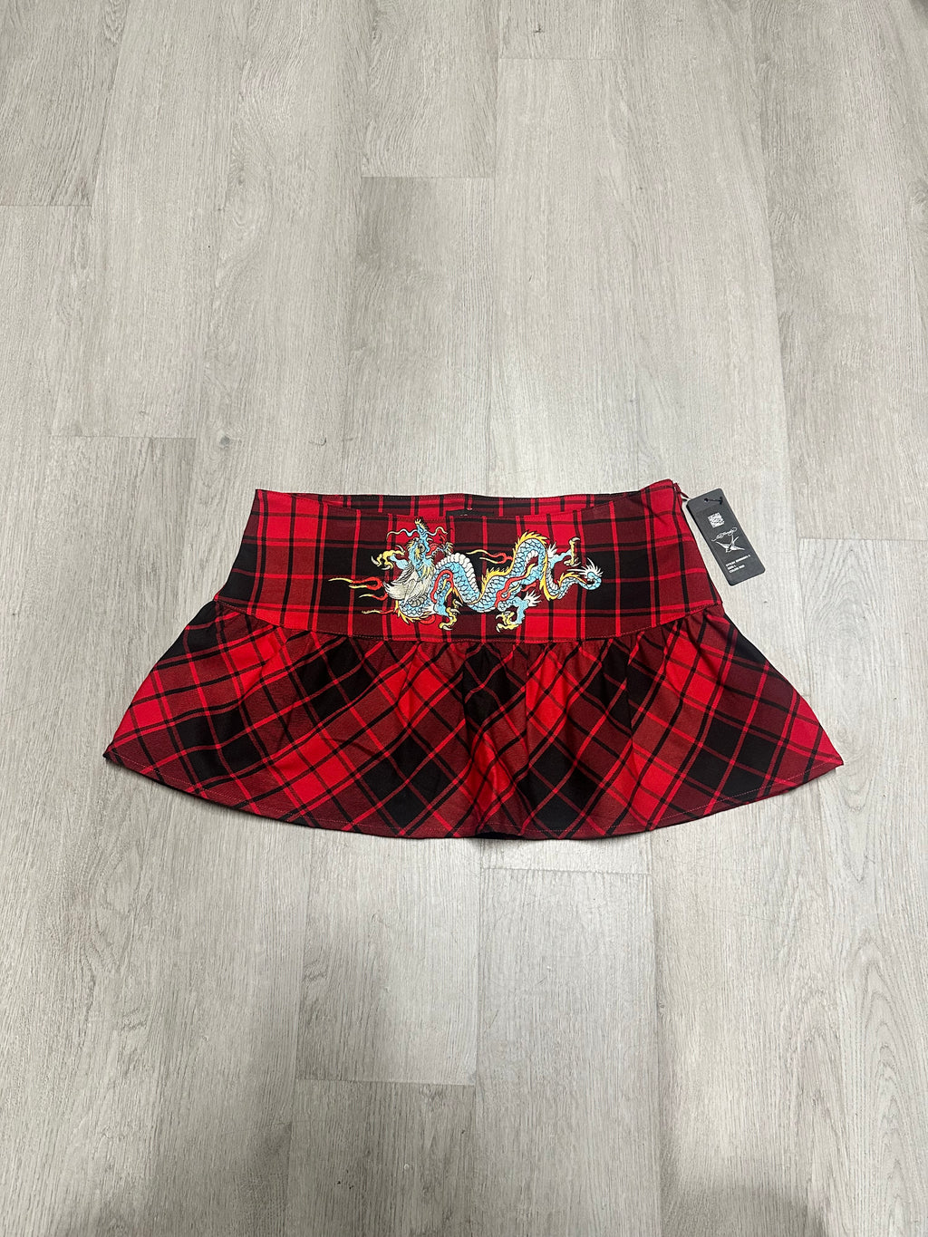Women’s Ed Hardy Red Plaid Dragon Mini Skirt