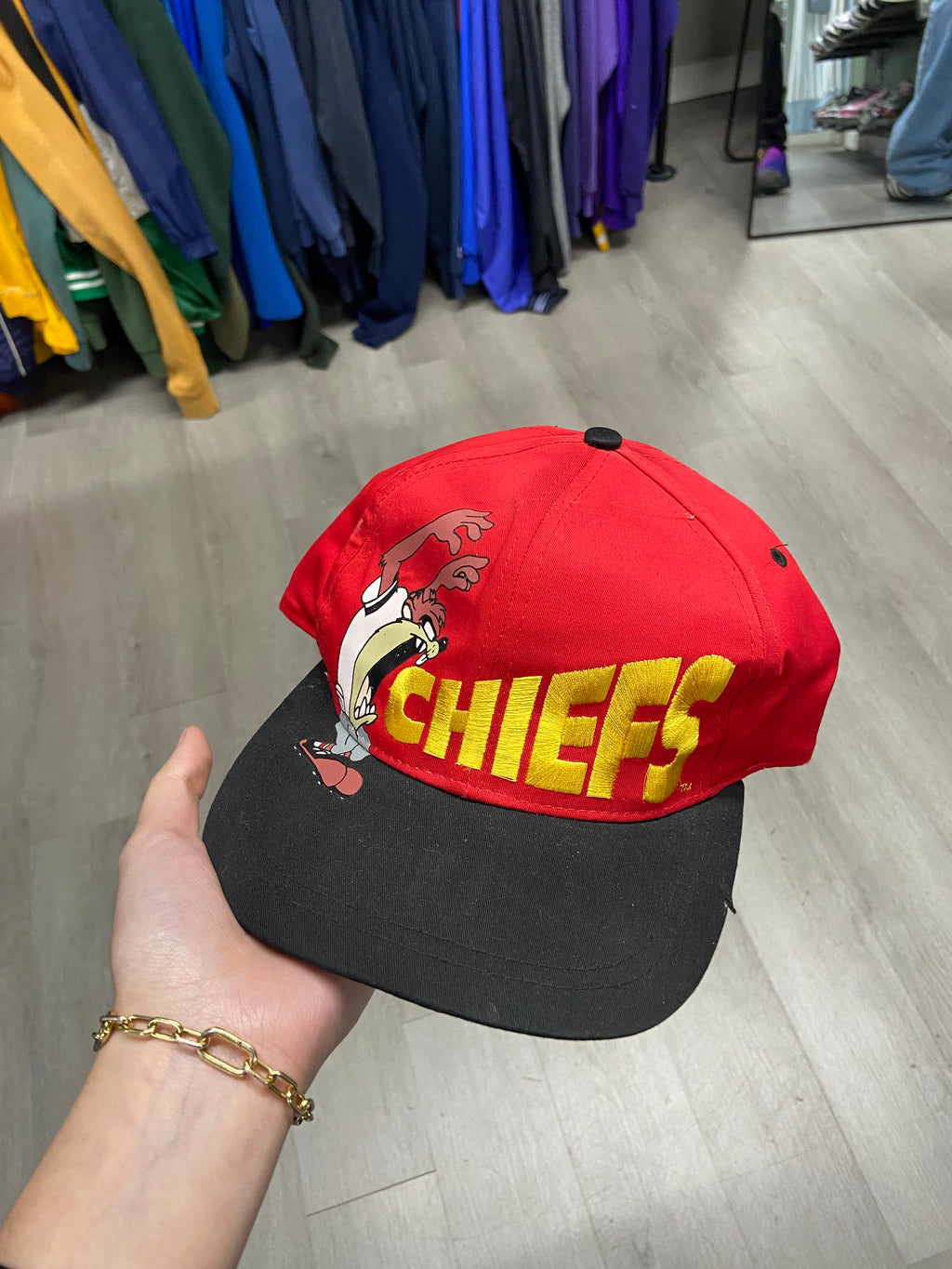 Vintage NFL Kansas City Chiefs X Taz Looney Tunes Embroidered SnapBack Hat