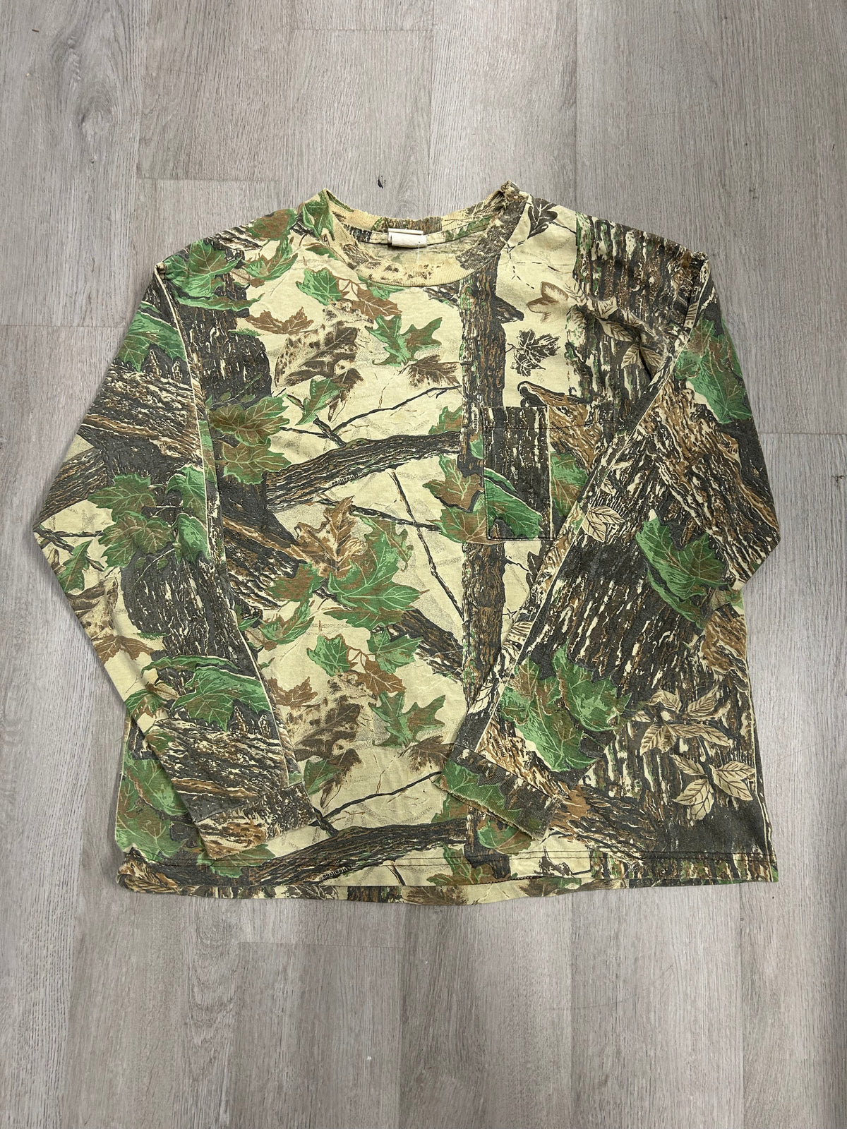 Vintage Camo Tree Print Long Sleeve Pocket Tee