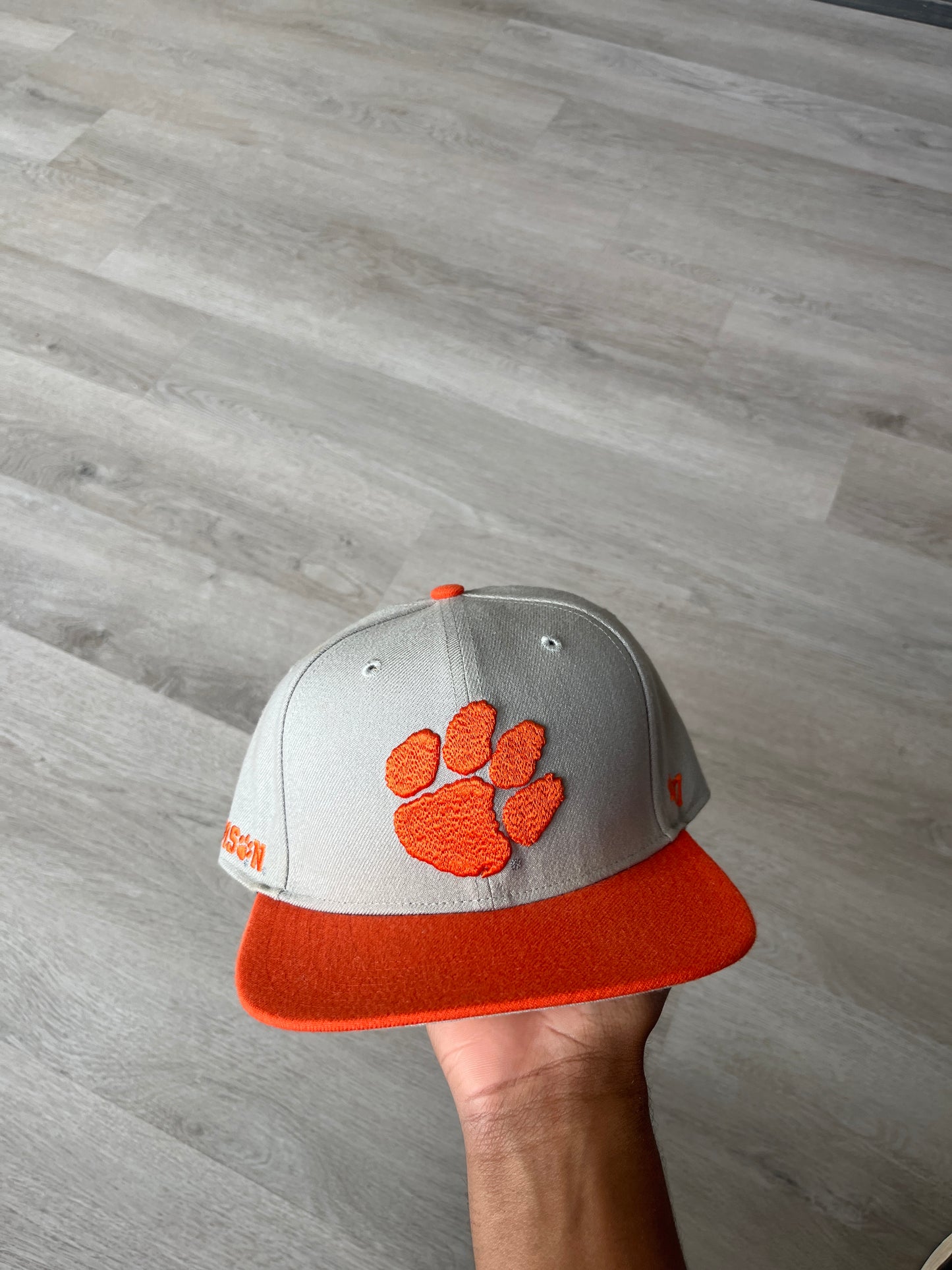 Grey Clemson University Orange Paw Snapback Hat