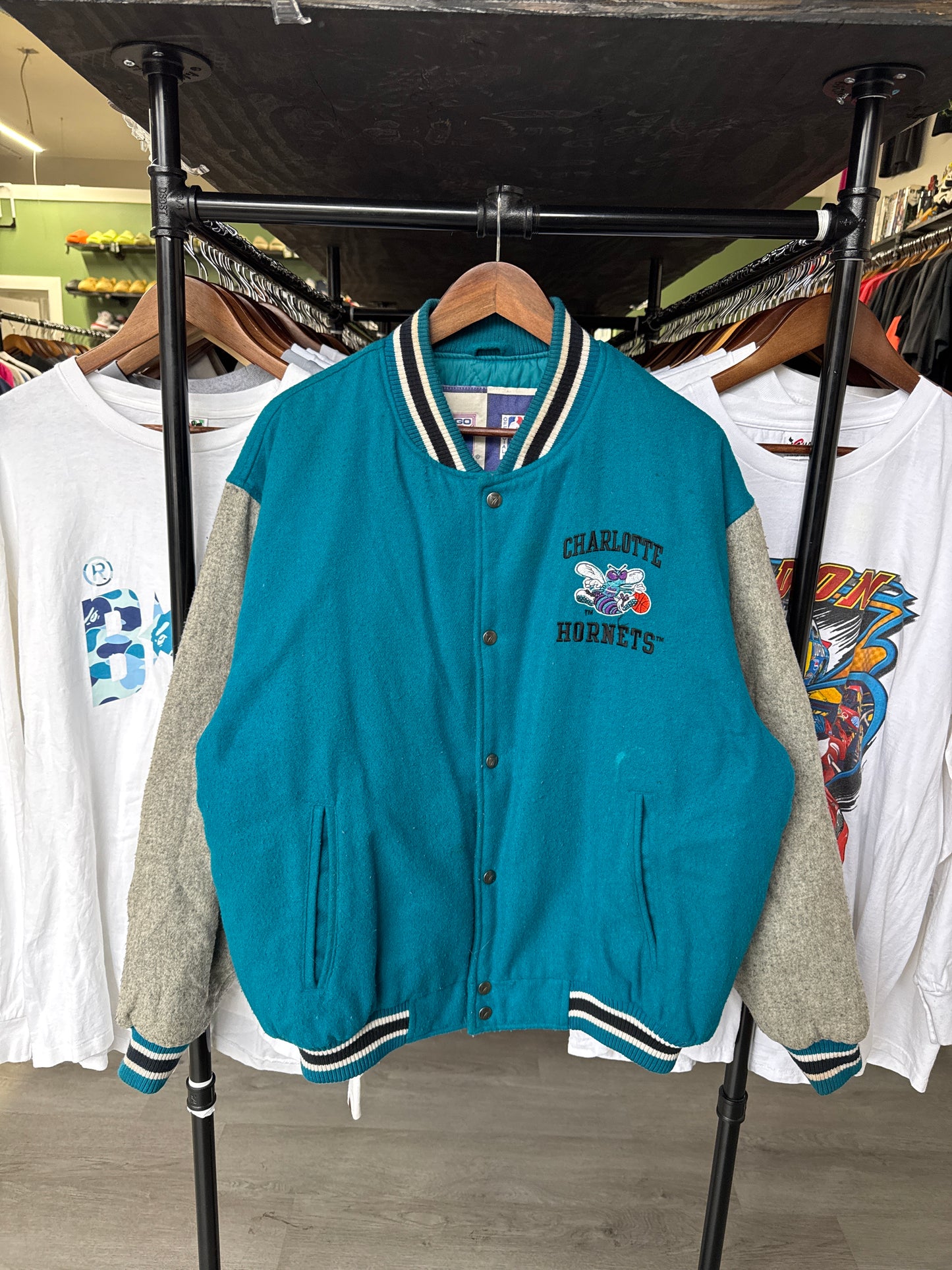 Vintage Logo 7 Charlotte Hornets Fleece Puffer Varisty Jacket
