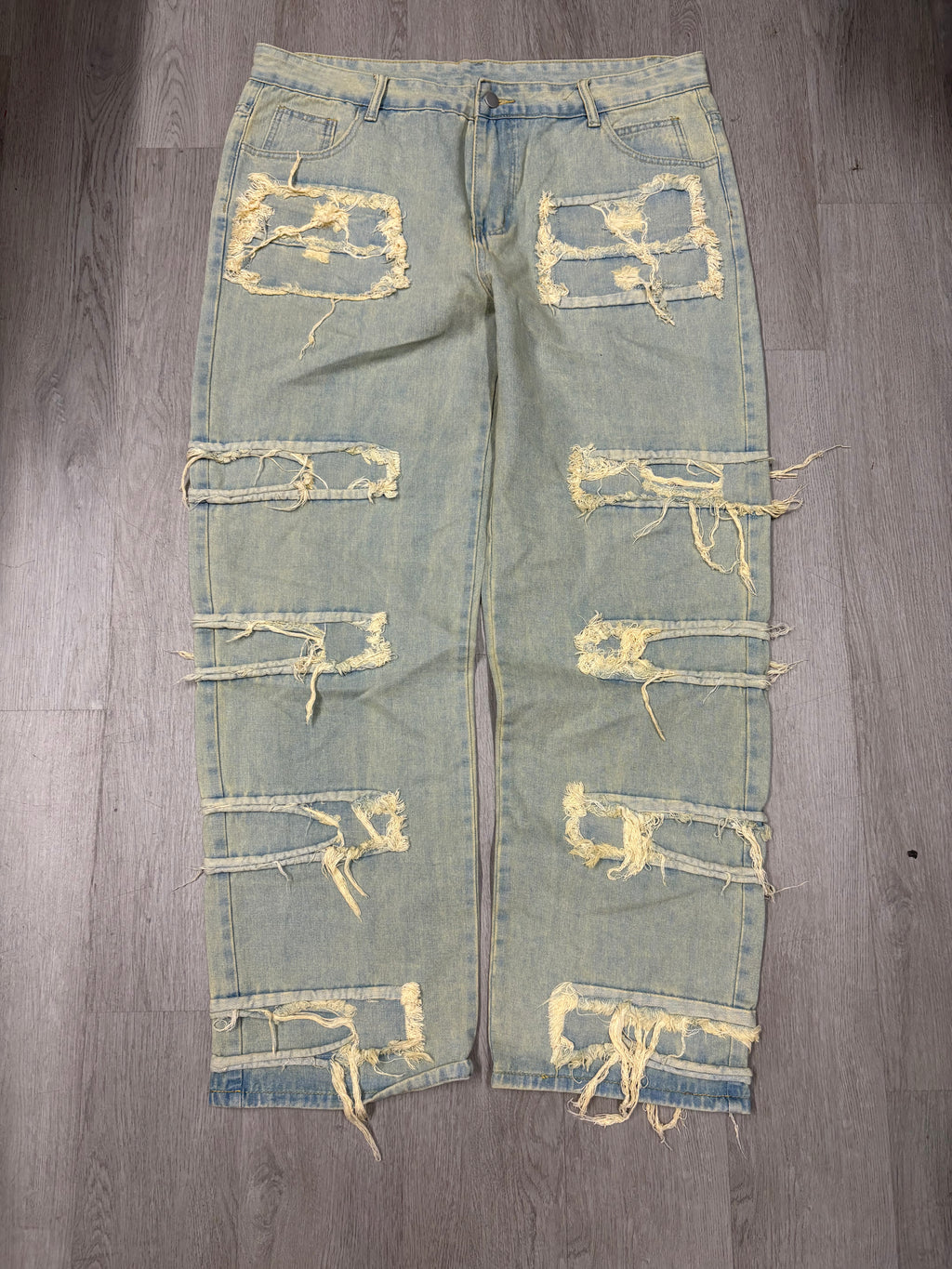 Y2K Wide Leg Distressed Light Blue Denim Jeans