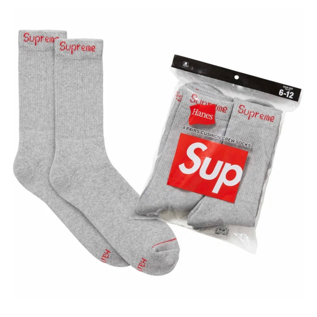 Heather Grey Supreme Hanes Crew Socks (4 Pack)