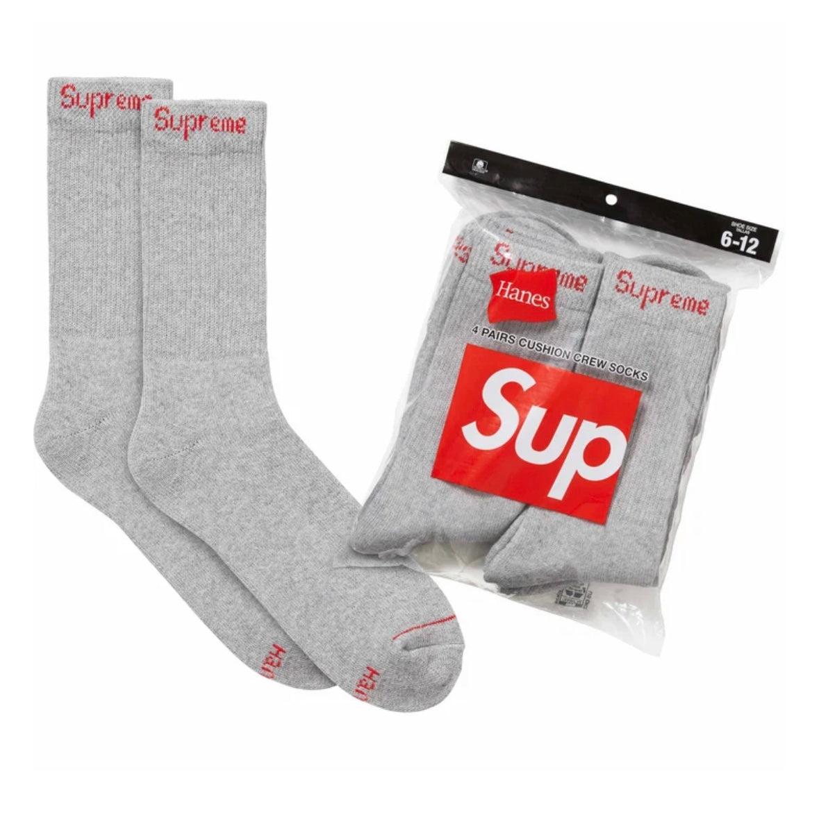Heather Grey Supreme Hanes Crew Socks (4 Pack)