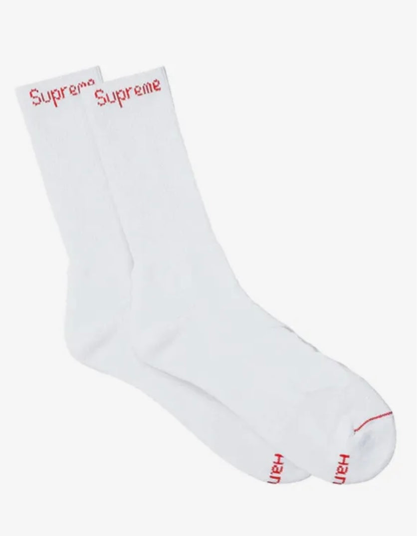 White Supreme Hanes Crew Socks (Individual)