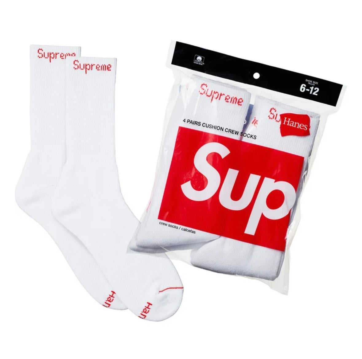 White Supreme Hanes Crew Socks (4 Pack)
