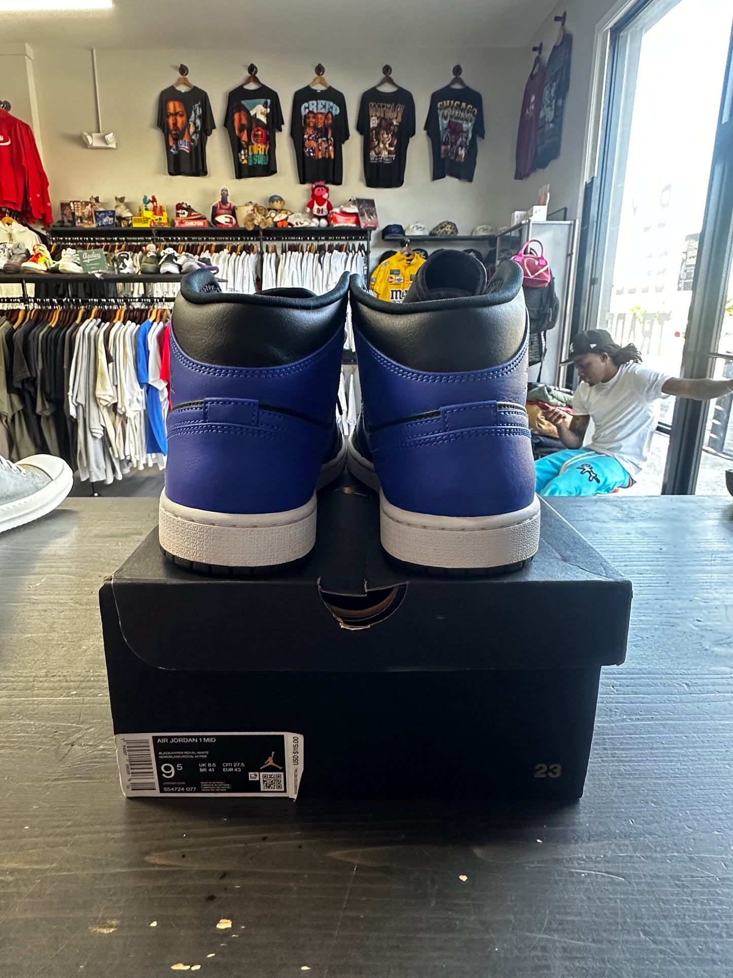 Pre-Owned Jordan 1 Mid Hyper Royal Tumbled Leather