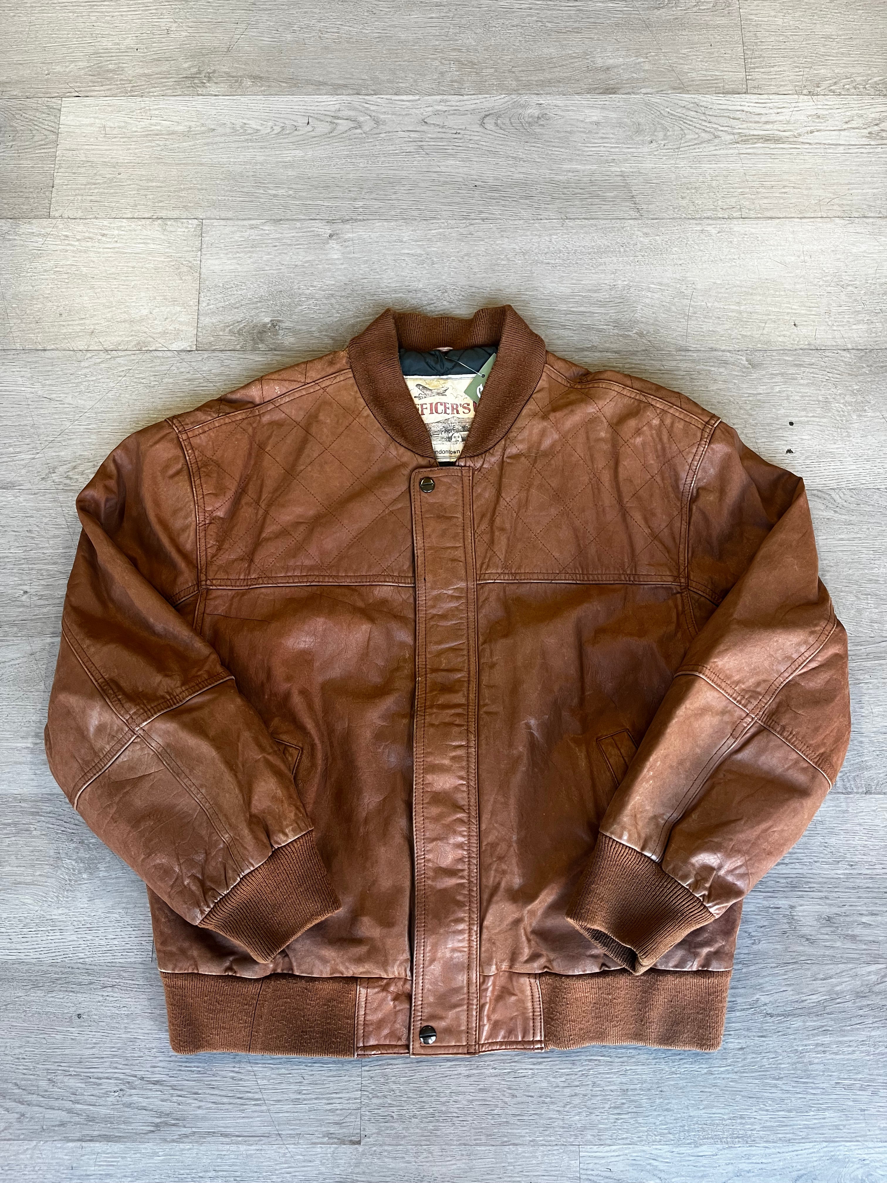 Vintage Officers Club Brown Leather Bomber Jacket
