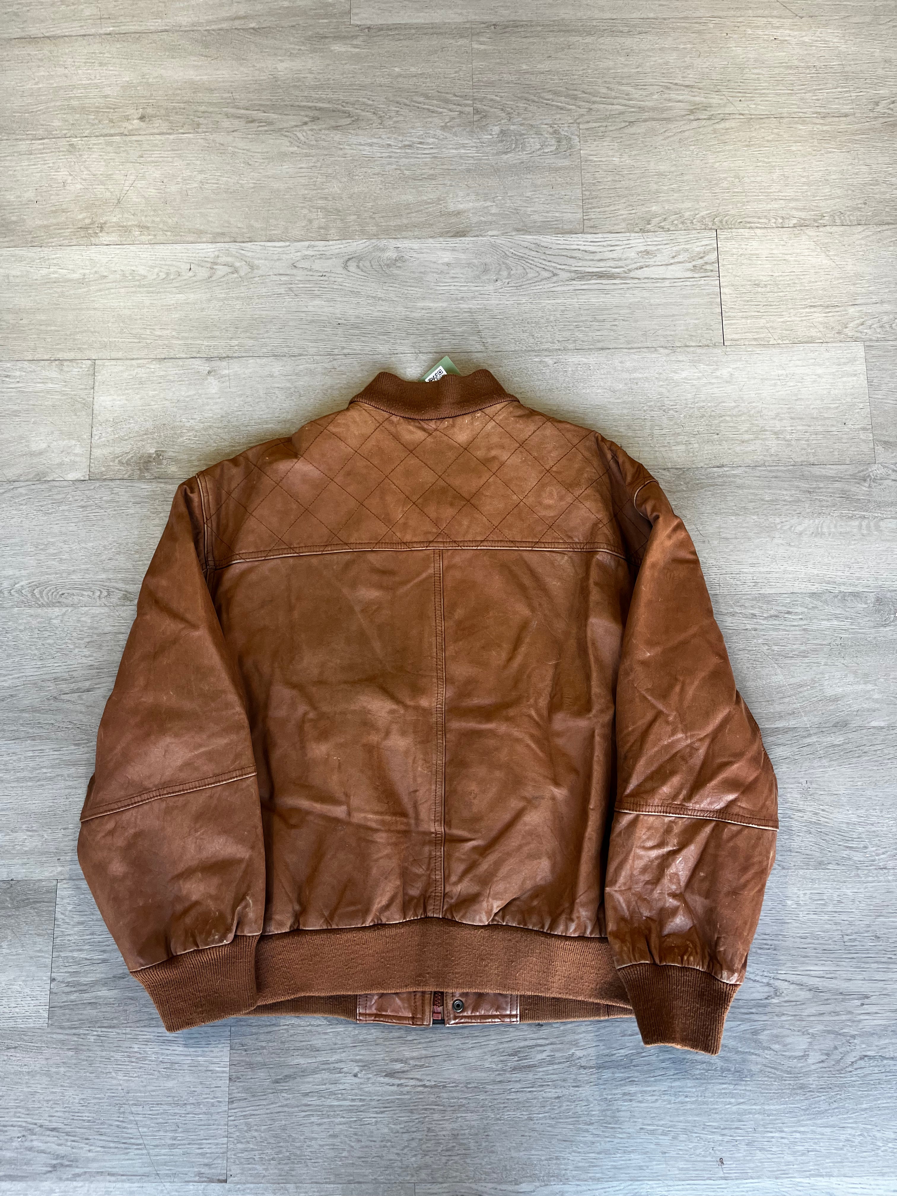 Vintage Officers Club Brown Leather Bomber Jacket