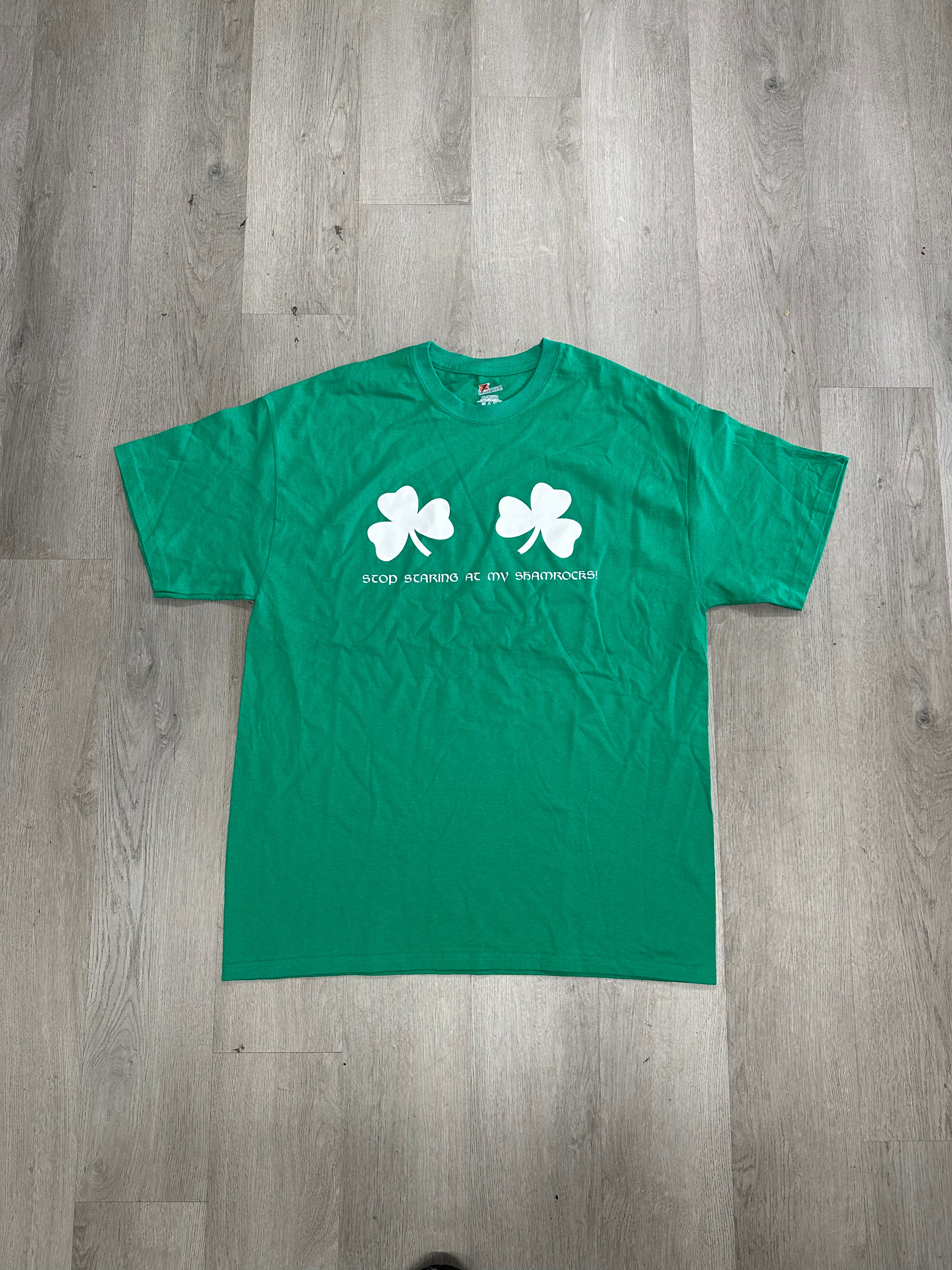 Green Stop Staring At My Shamrocks St. Patrick’s Tee