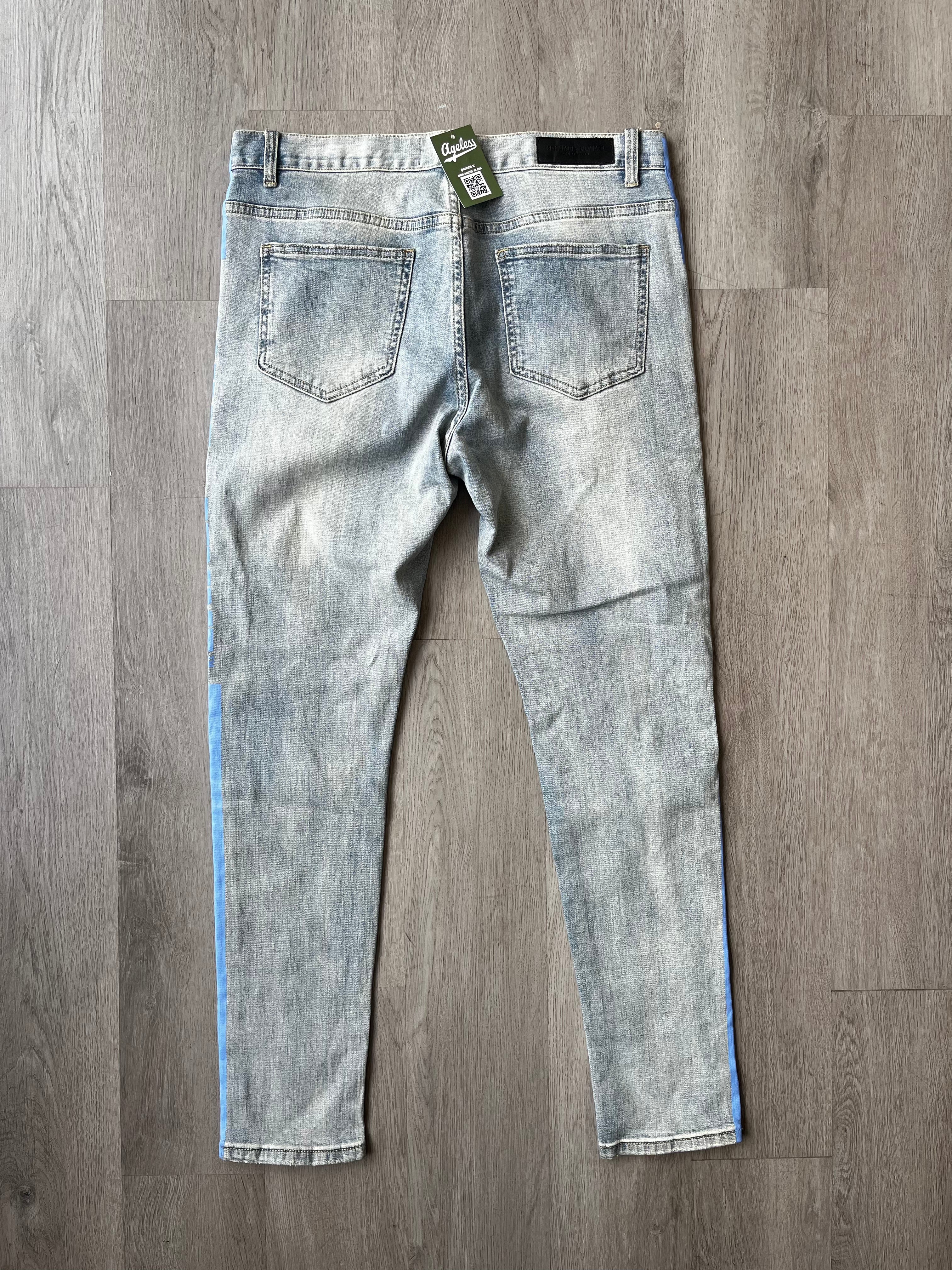 Homme Femme Jeans Light Blue Stripe