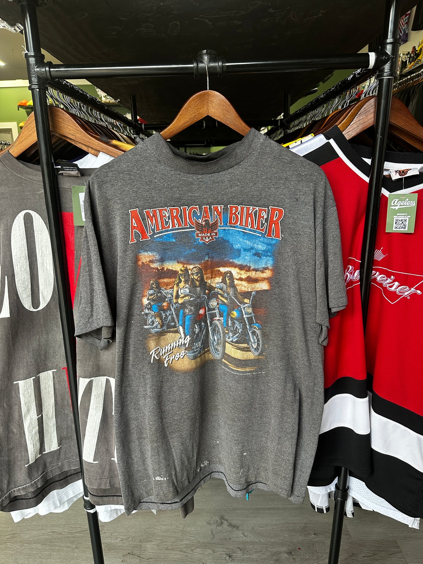 Vintage 3D Emblem American Biker Running Free Tee