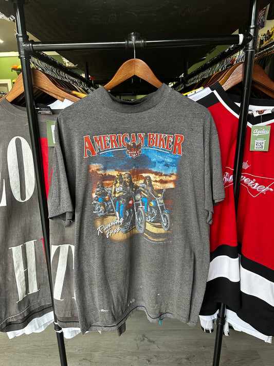 Vintage 3D Emblem American Biker Running Free Tee
