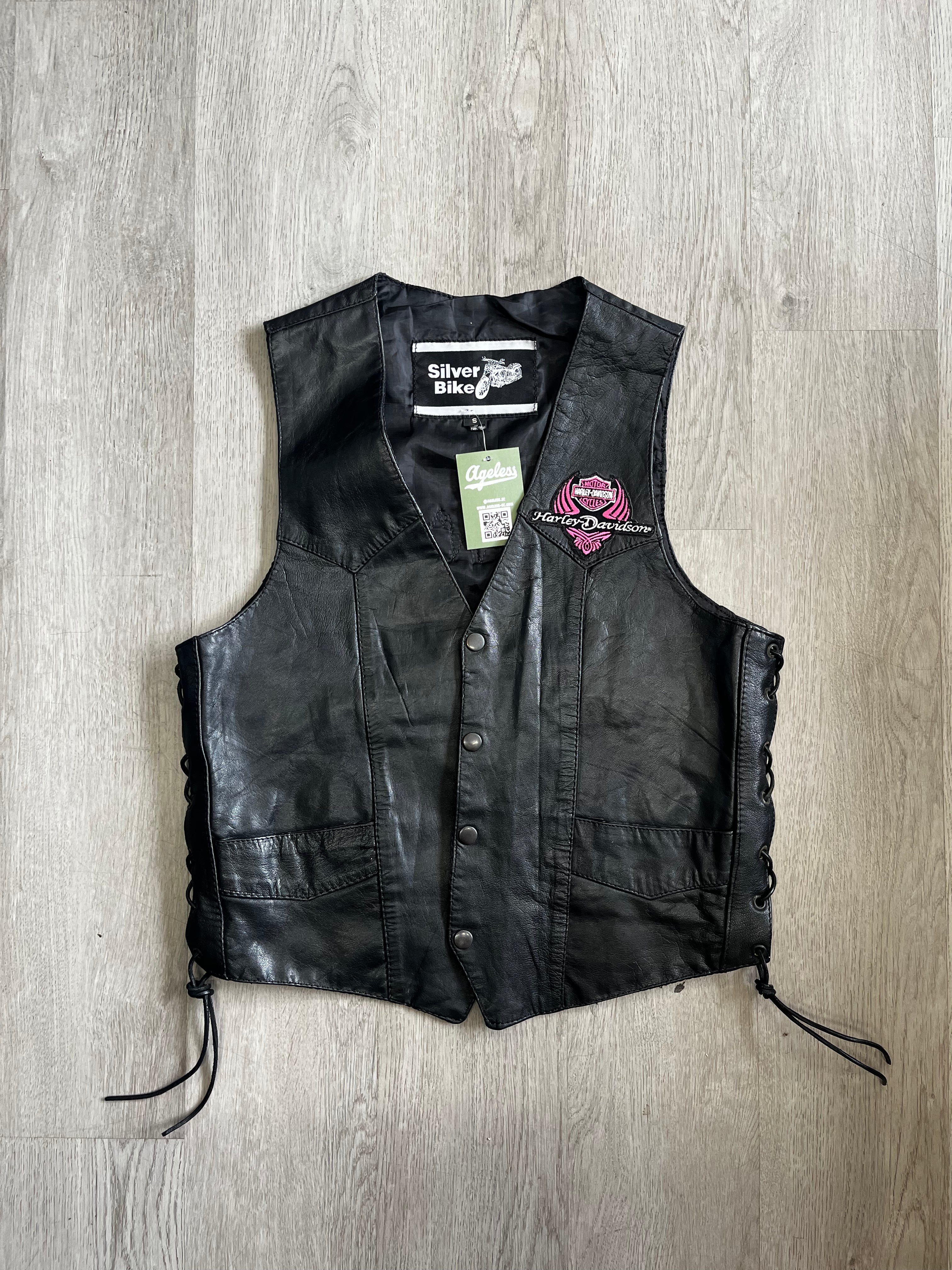 Silver Bike Women's Black Leather Side-Lace Zip-Up Motorcycle Vest