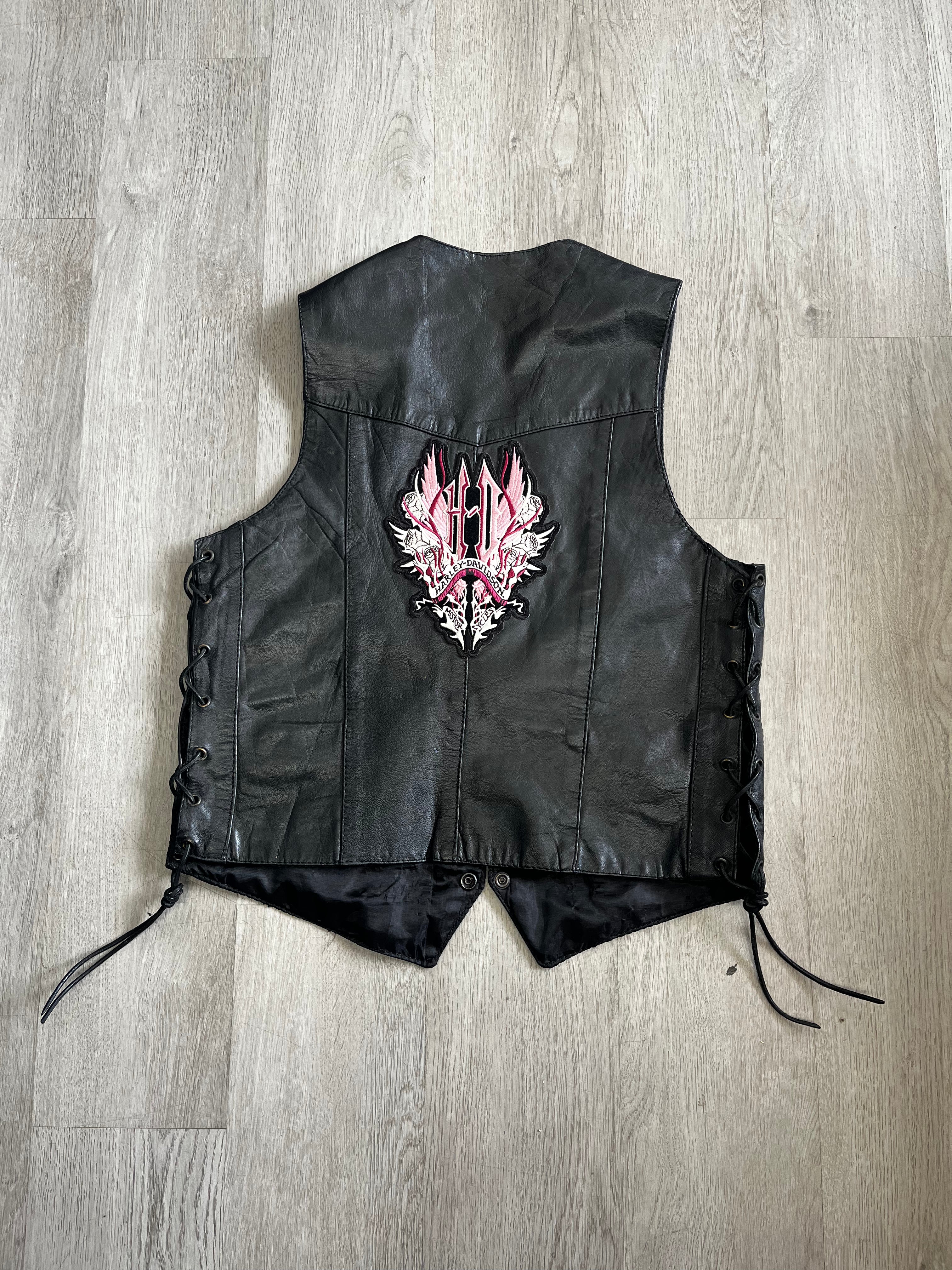 Silver Bike Women's Black Leather Side-Lace Zip-Up Motorcycle Vest