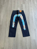 Evisu Embroidered Blue Waves Jeans