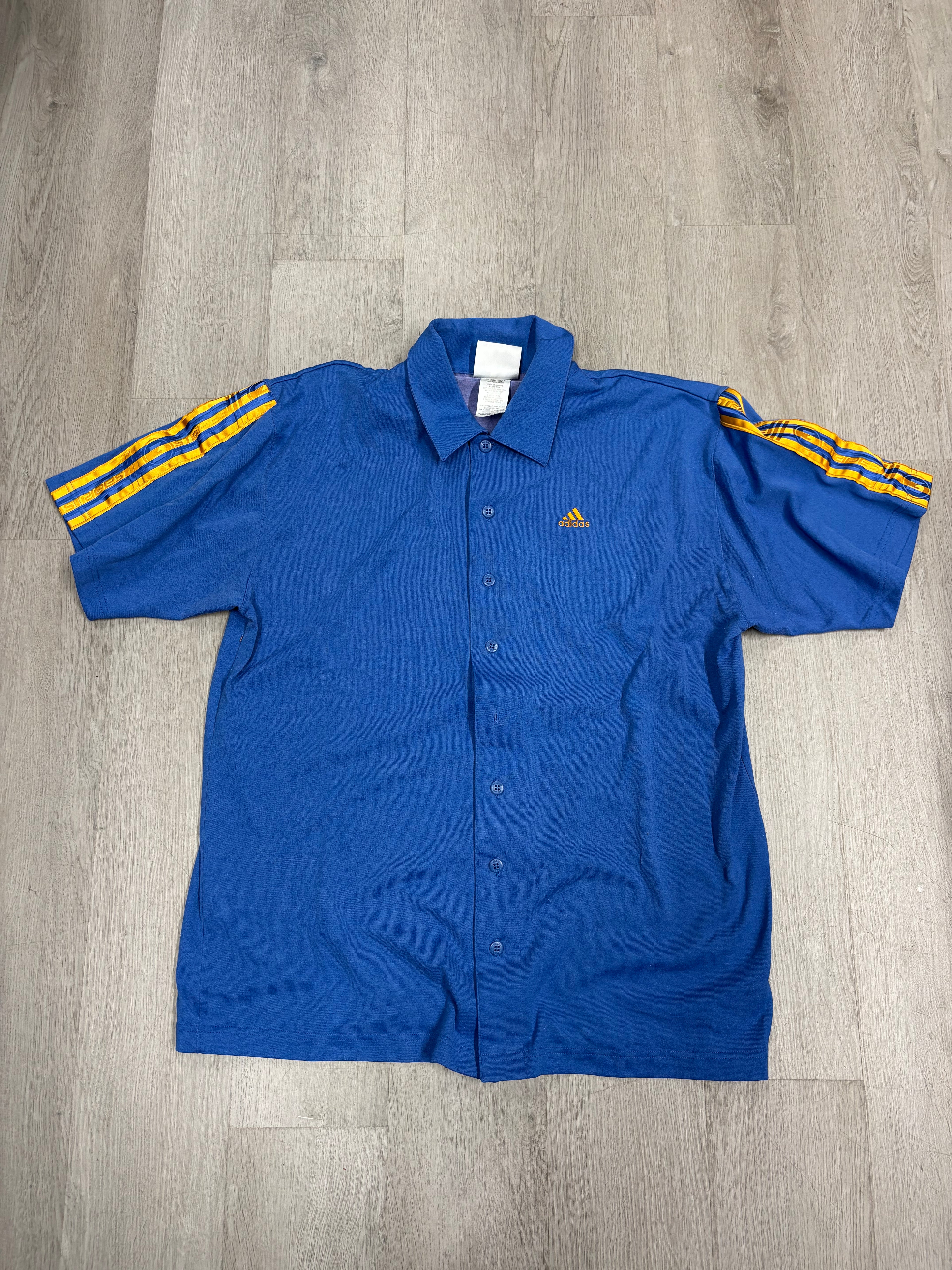 Vintage Adidas Blue Yellow Striped Longsleeve Polo
