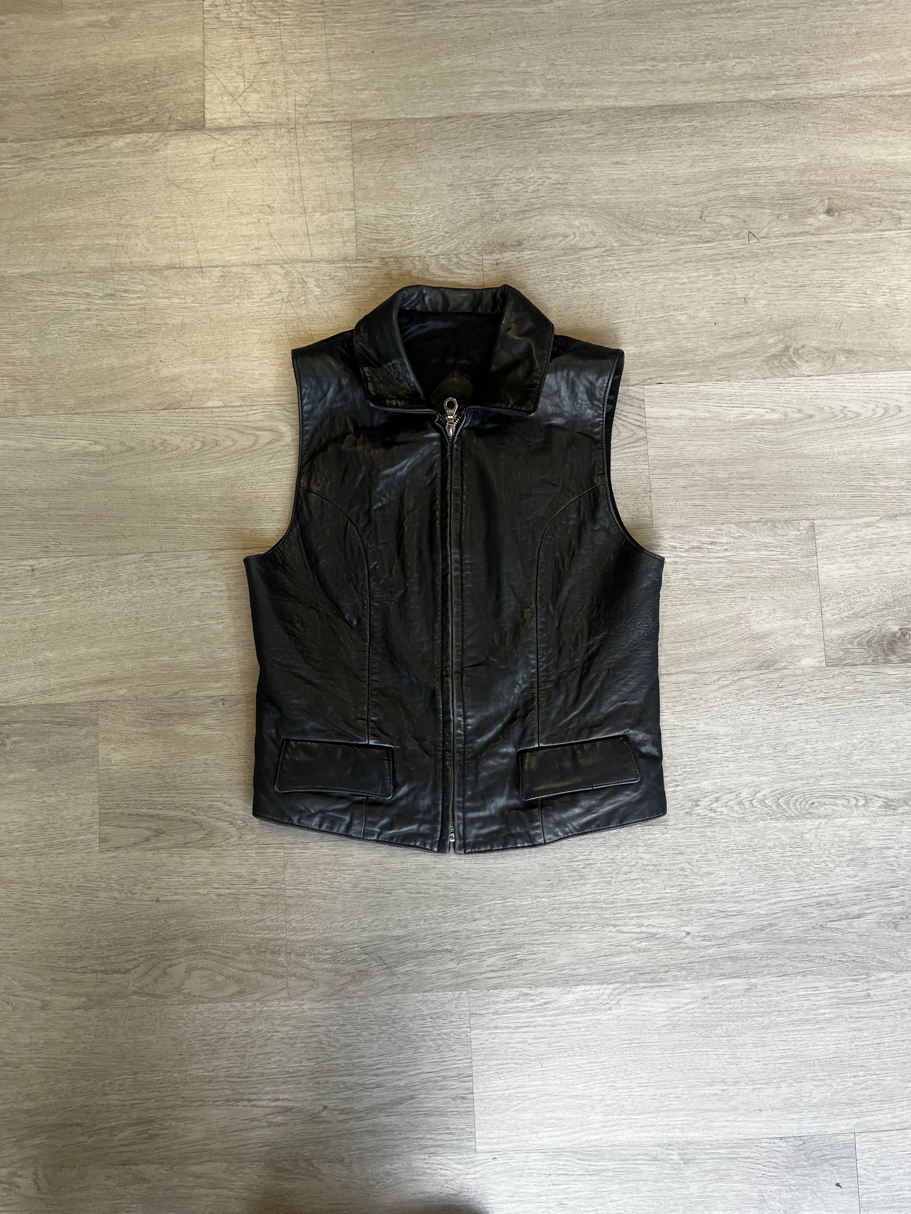 Black Faux Leather Collared Vest