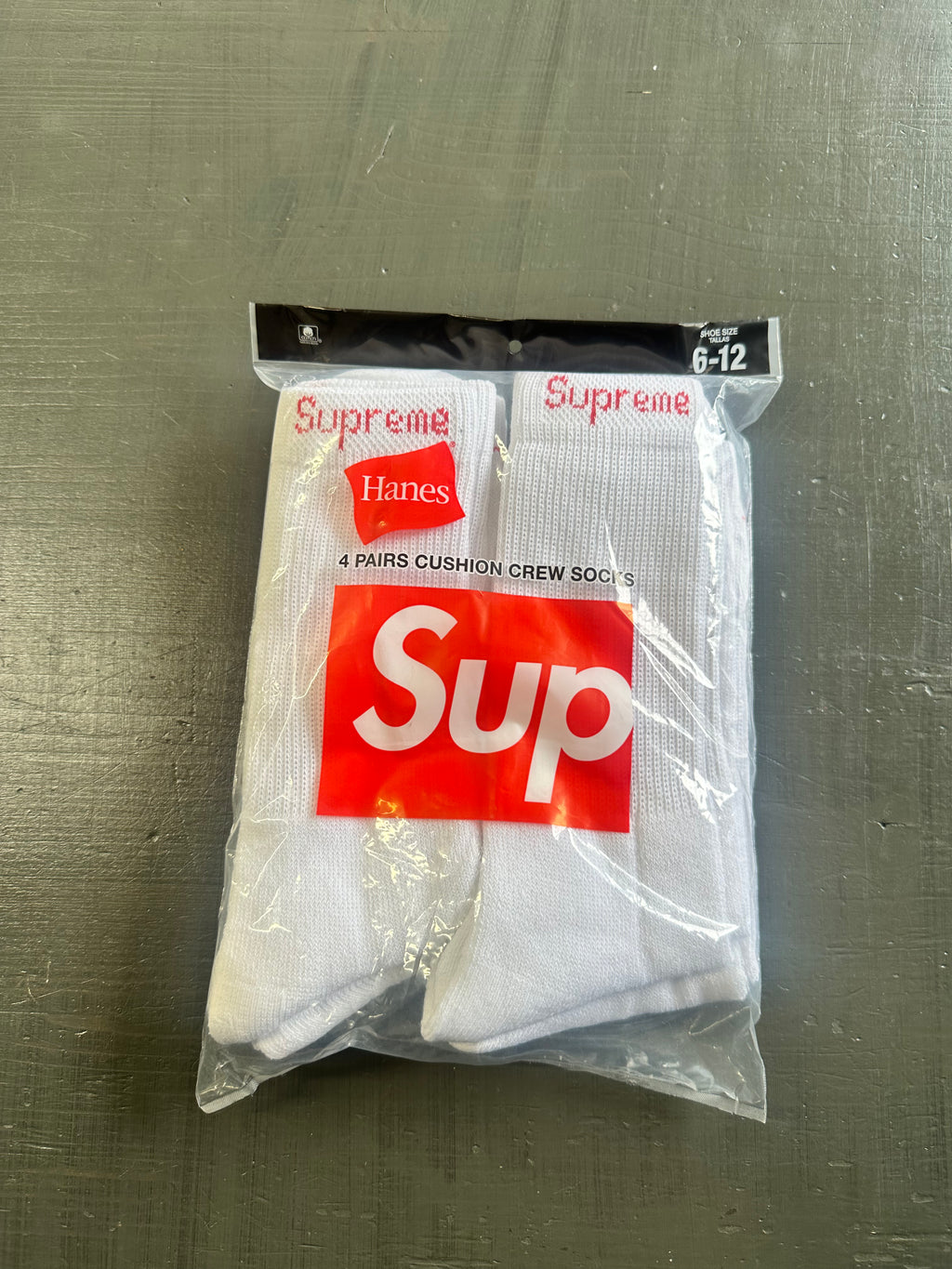 White Supreme Hanes Crew Socks (4 Pack)