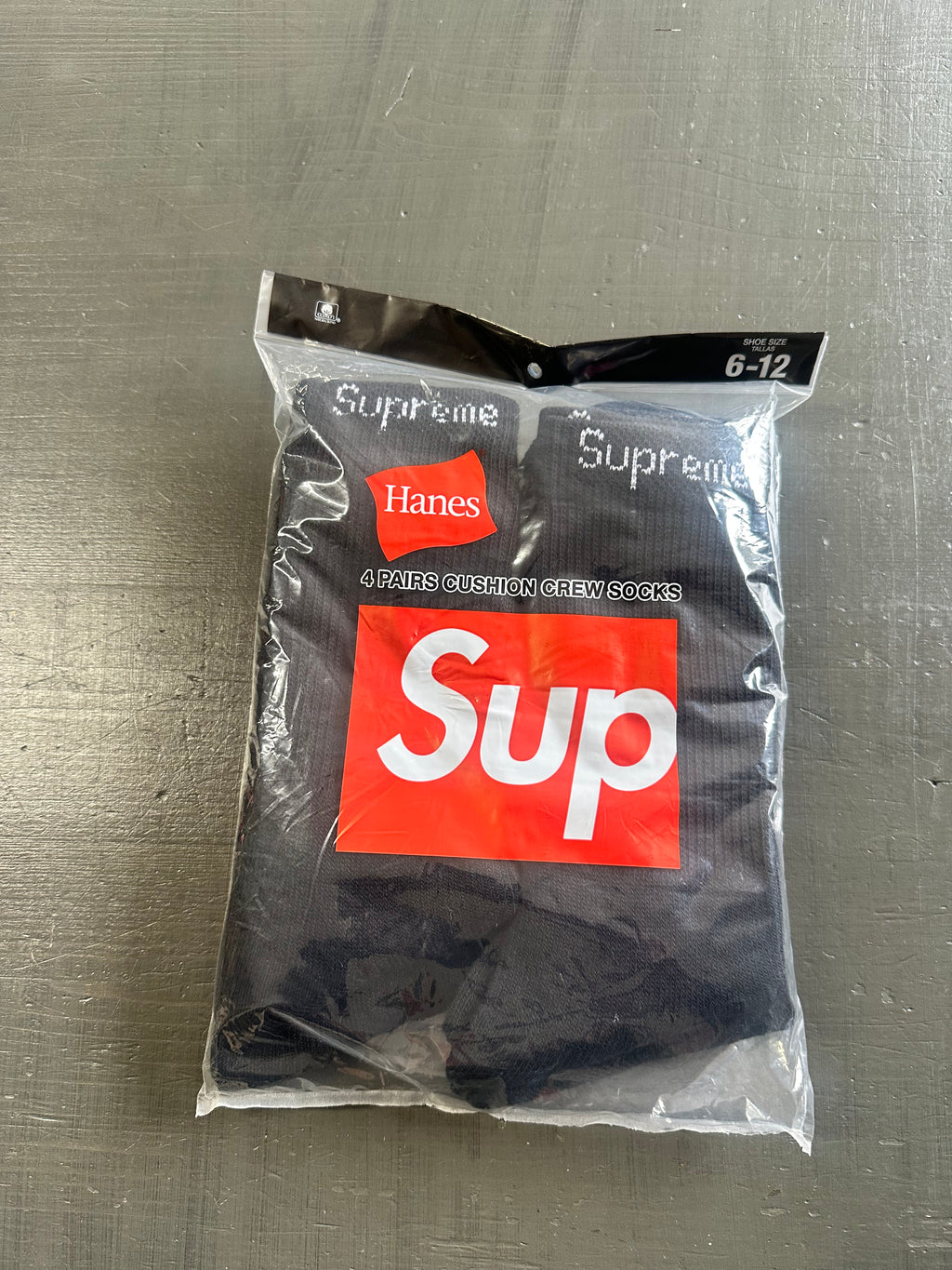 Black Supreme Hanes Crew Socks (4 Pack)