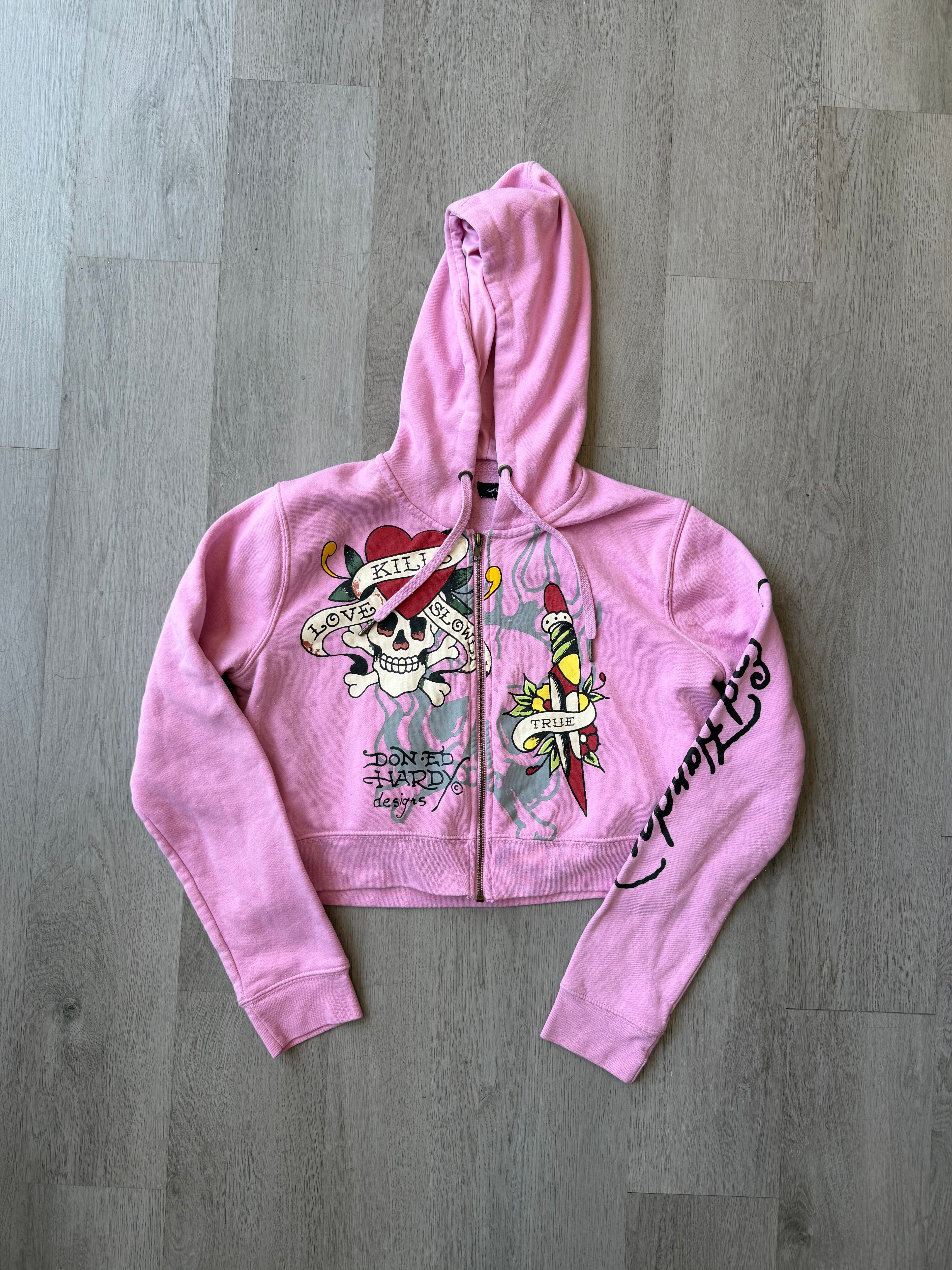 Women’s Ed Hardy Pink Cropped Hoodie