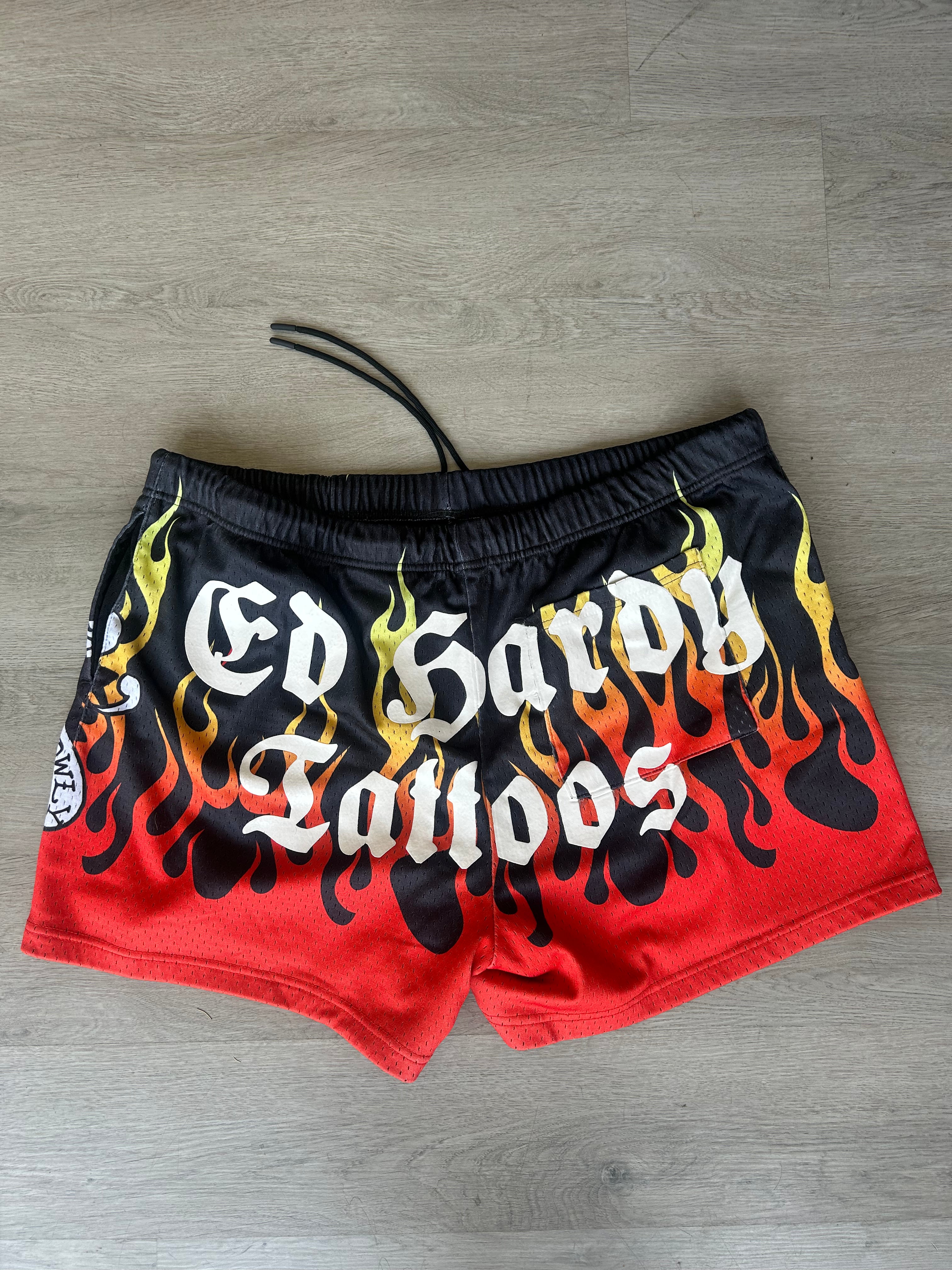 Y2K Ed Hardy Tattoos Skull & Flames Shorts