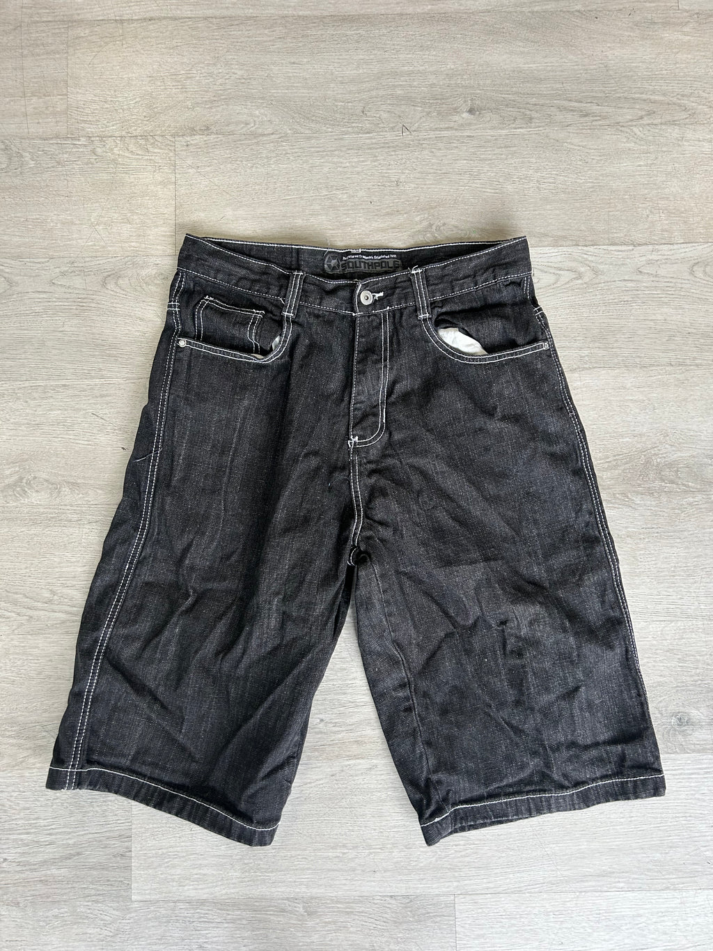 Y2K Southpole Black Denim White Stitched Shorts