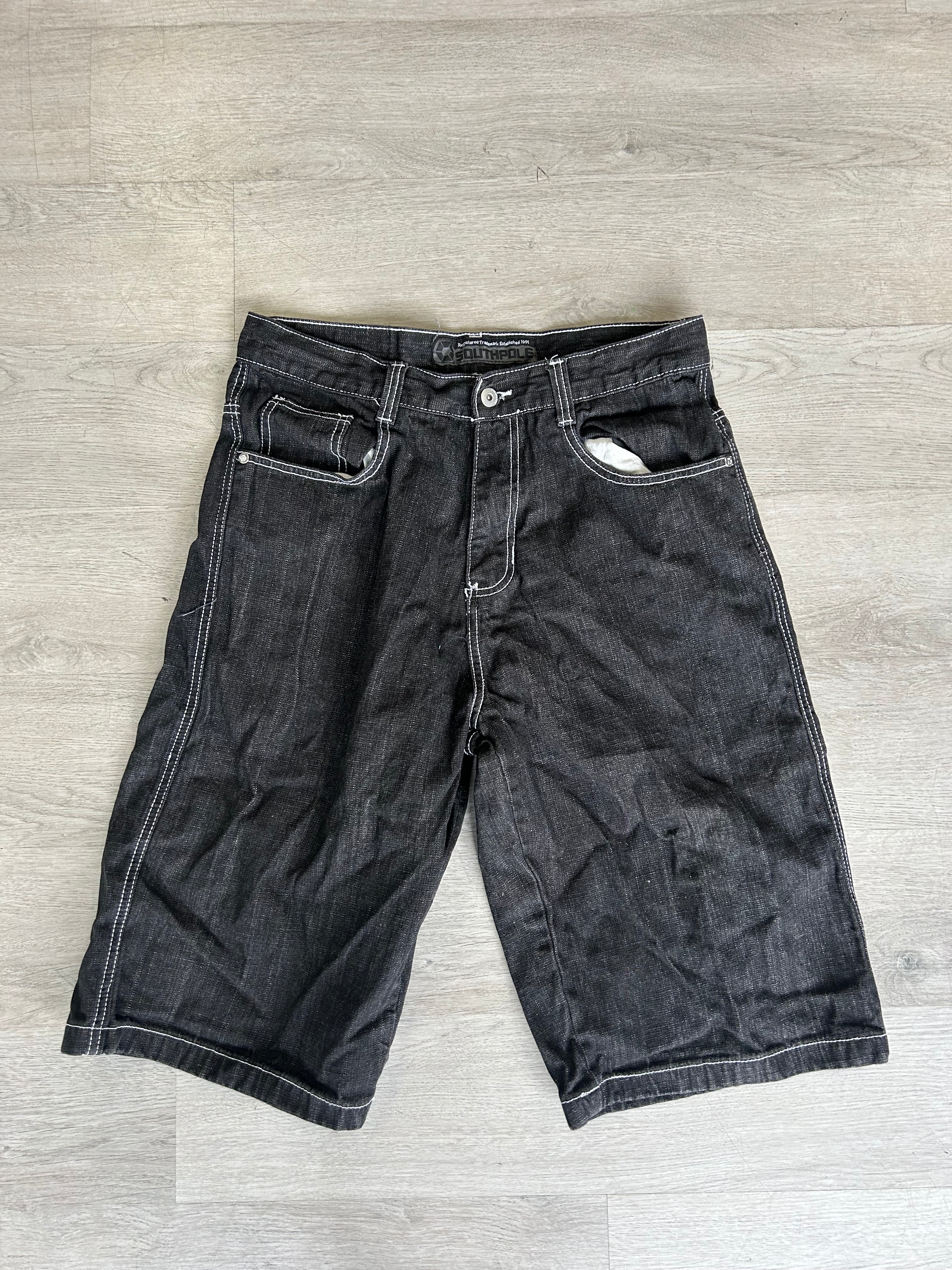 Y2K Southpole Black Denim White Stitched Shorts