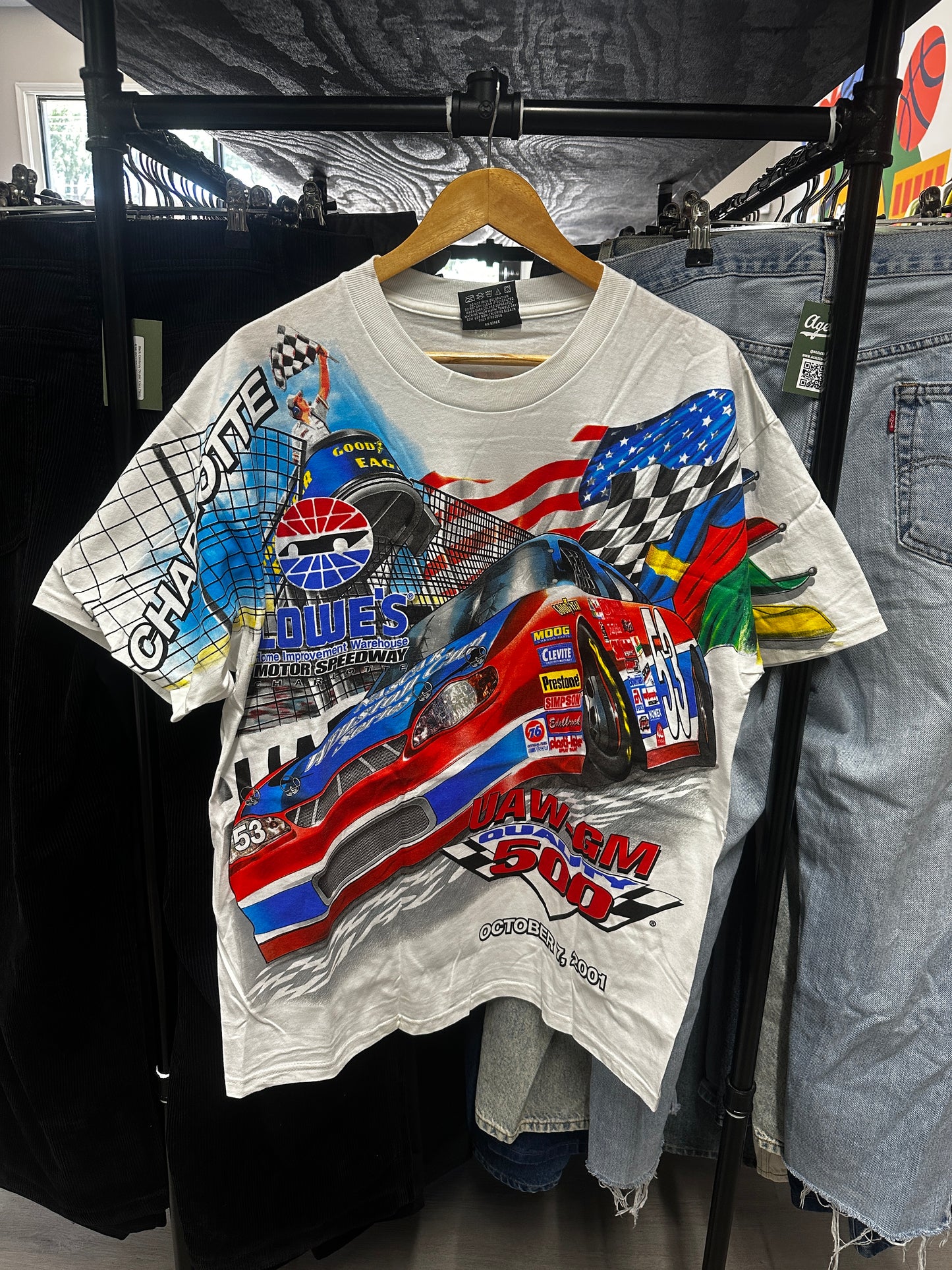Vintage Charlotte Motor Speedway Lowe’s Teamwork Counts All Over Print Nascar Tee