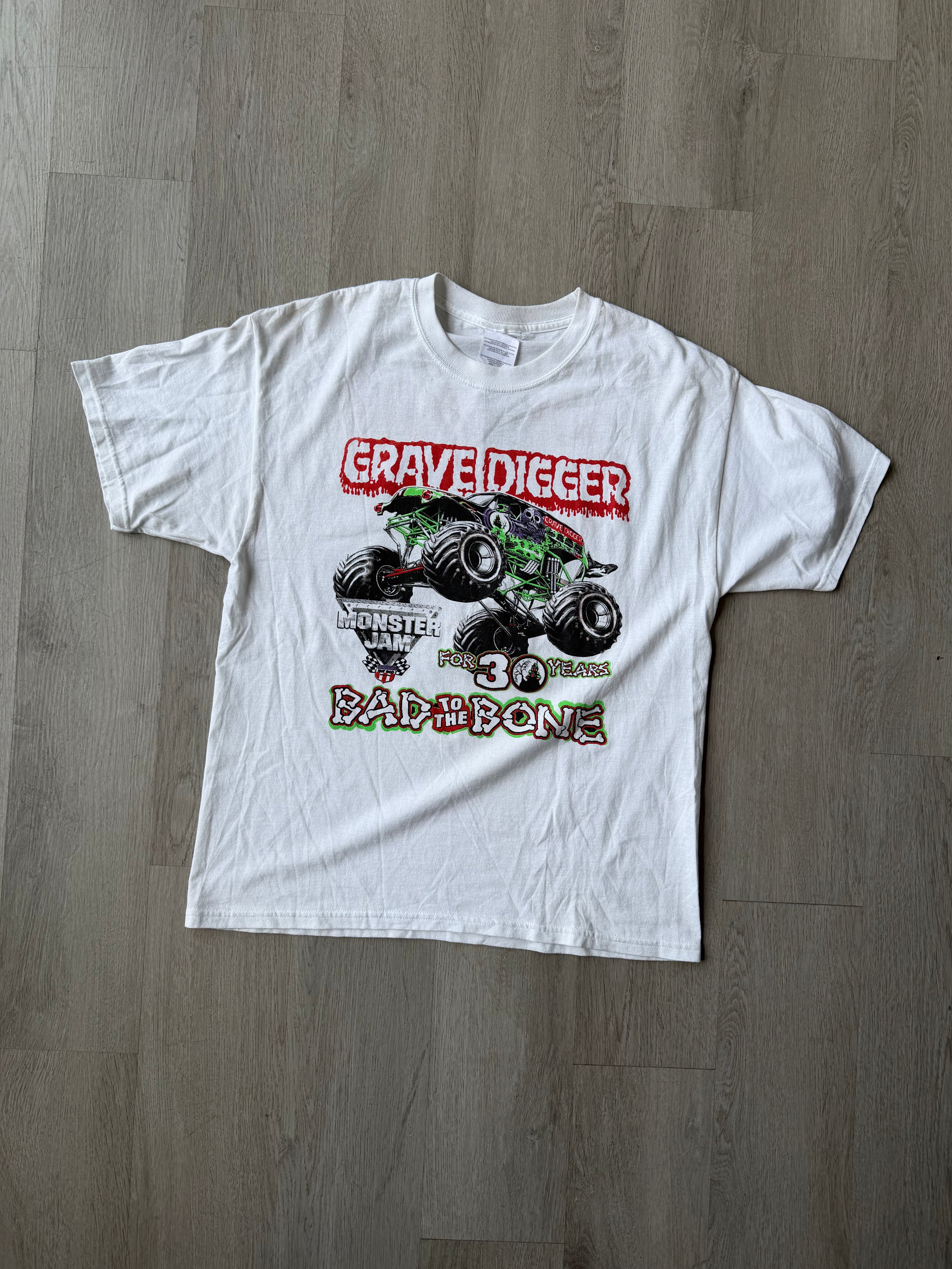 Grave Digger Bad to the Bone White Tee