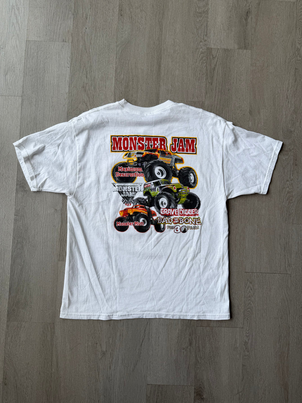 Grave Digger Bad to the Bone White Tee