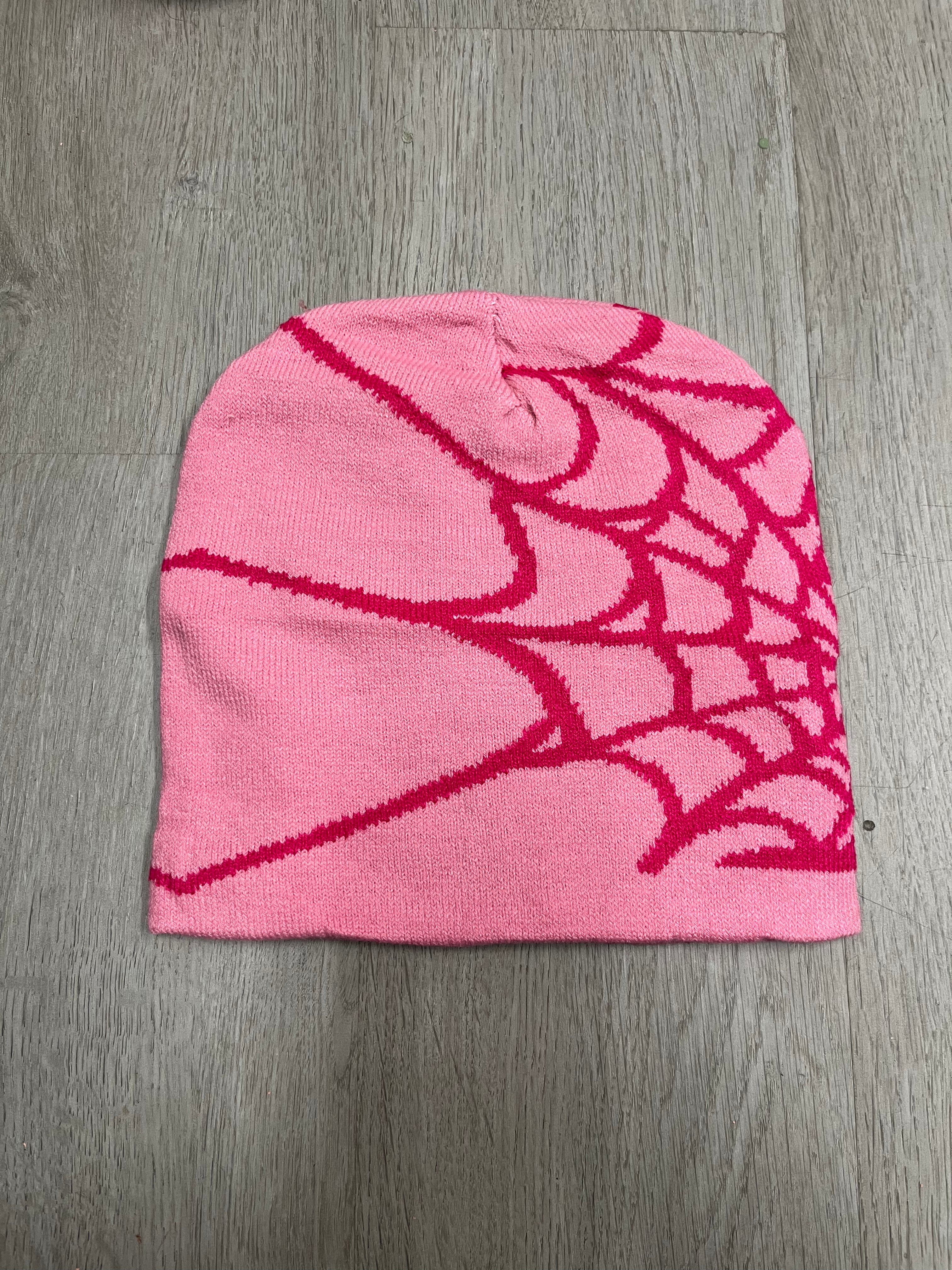 Pink w/ Pink Y2K Style Spider Web Beanie