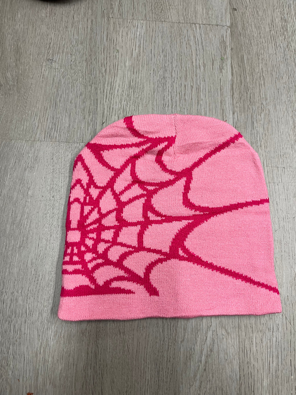 Pink w/ Pink Y2K Style Spider Web Beanie