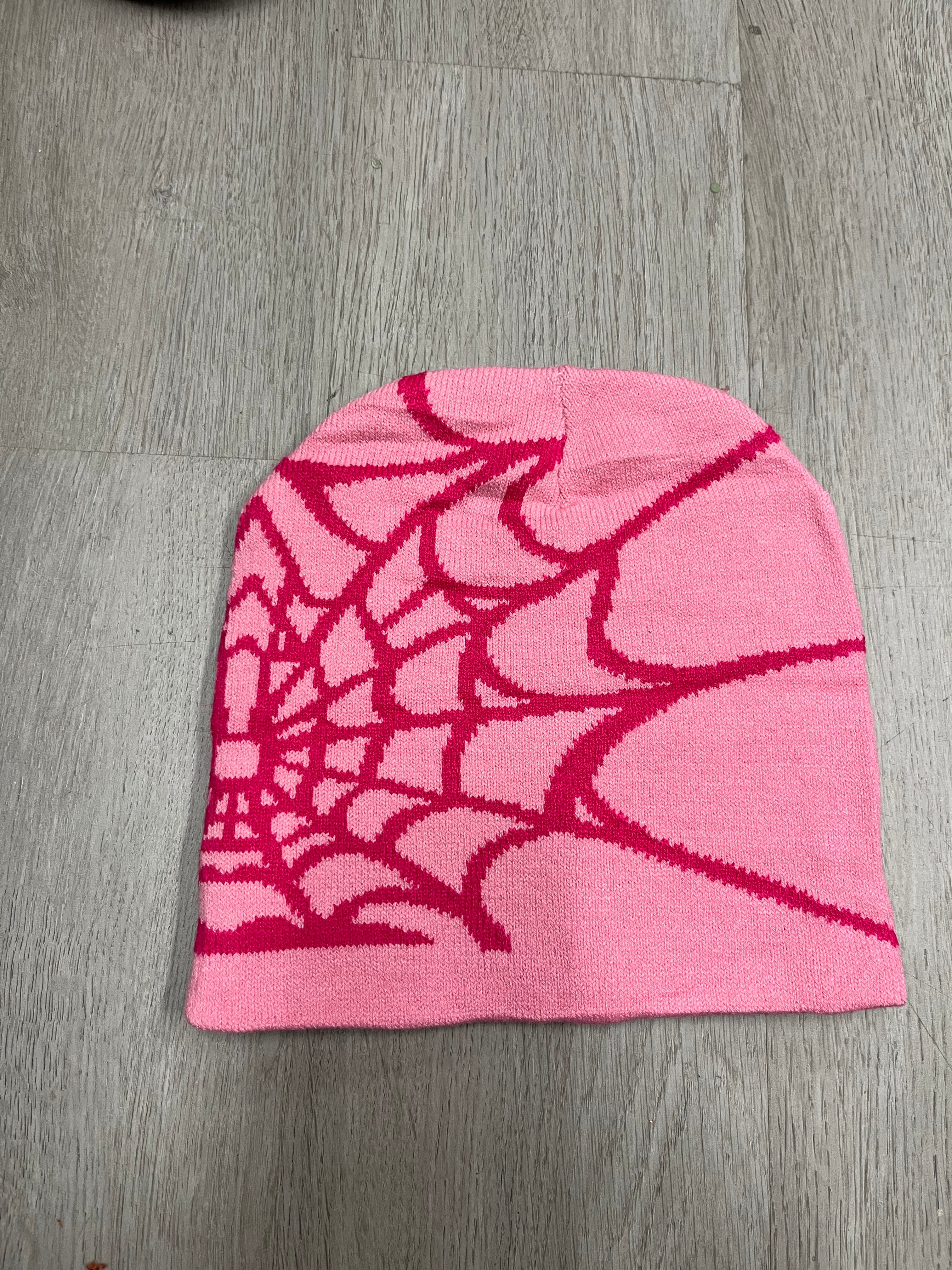 Pink w/ Pink Y2K Style Spider Web Beanie
