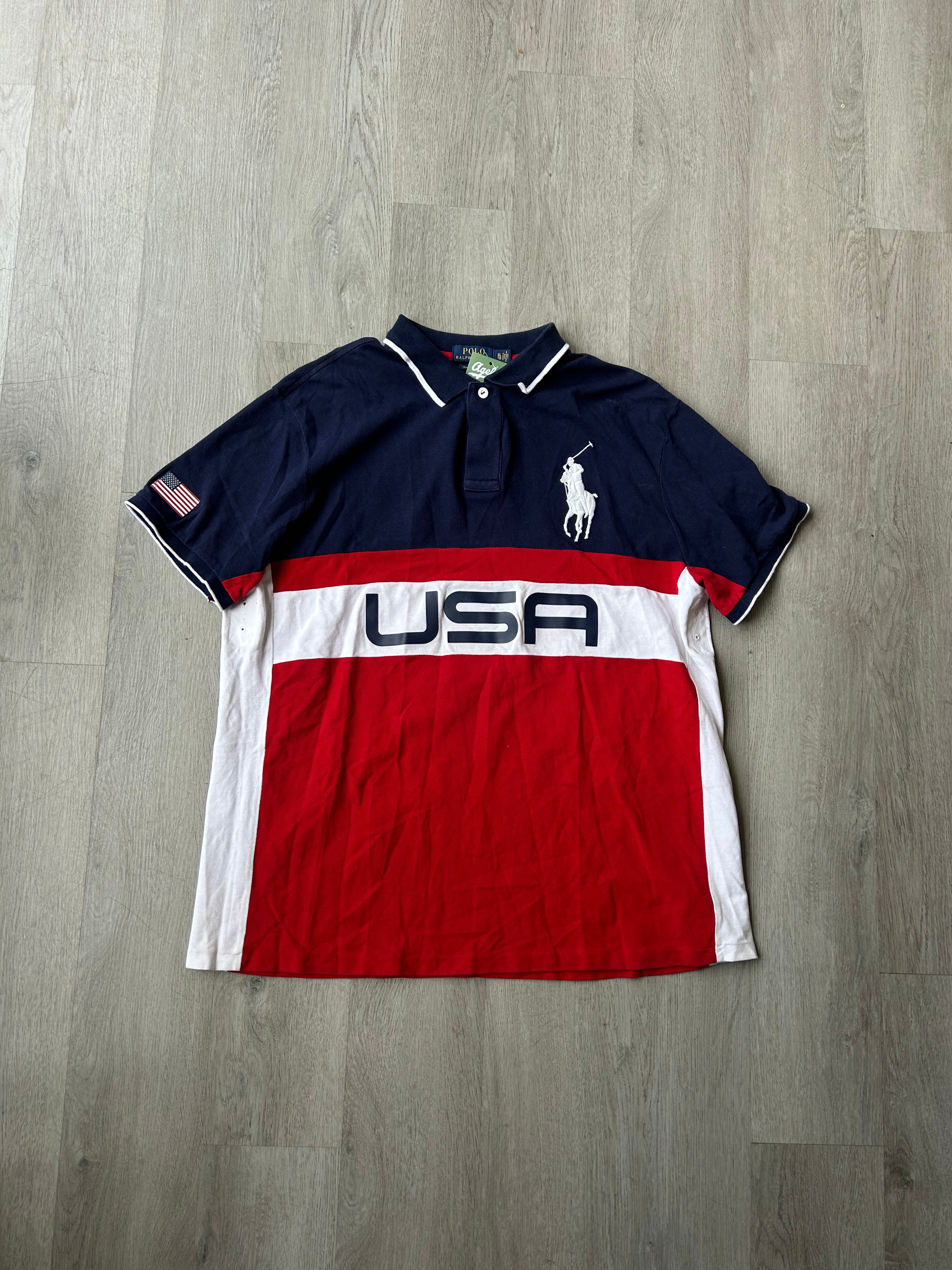Polo Ralph Lauren Big Pony USA Flag Striped Polo Shirt