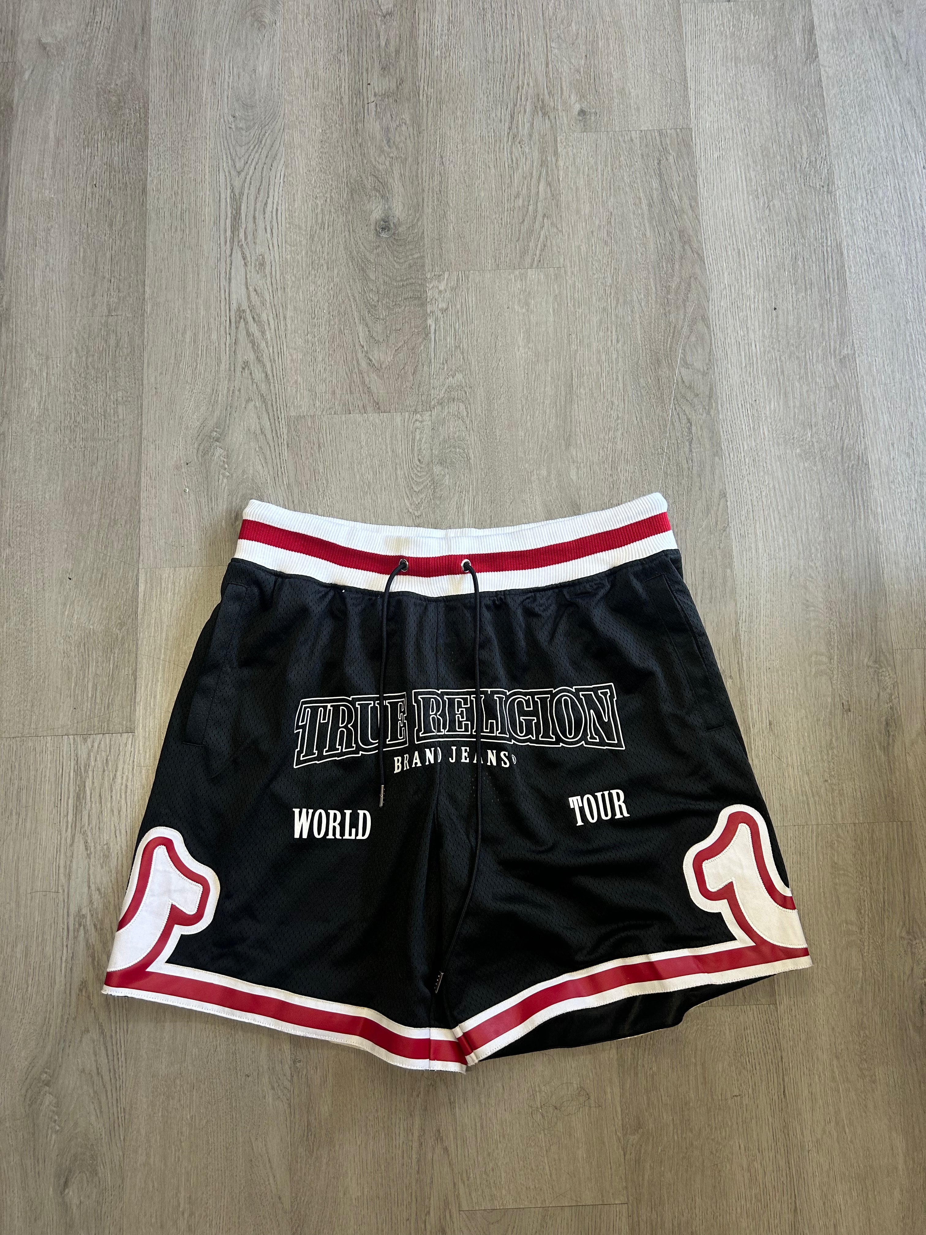 True Religion arched logo basketball shorts