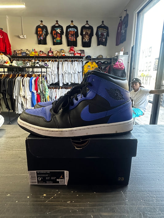 Pre-Owned Jordan 1 Mid Hyper Royal Tumbled Leather